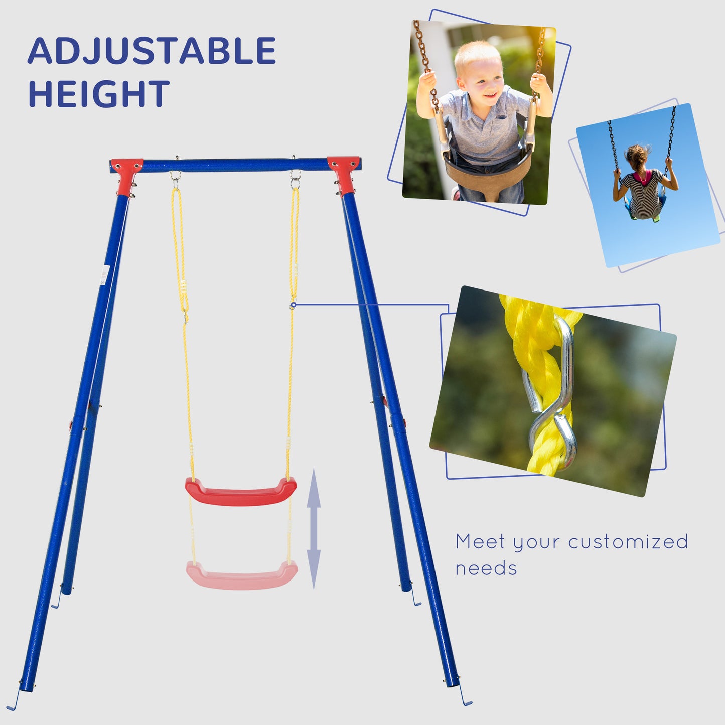 Kids Swing Set Toddler Swing Adjustable Rope Heavy Duty A-Frame