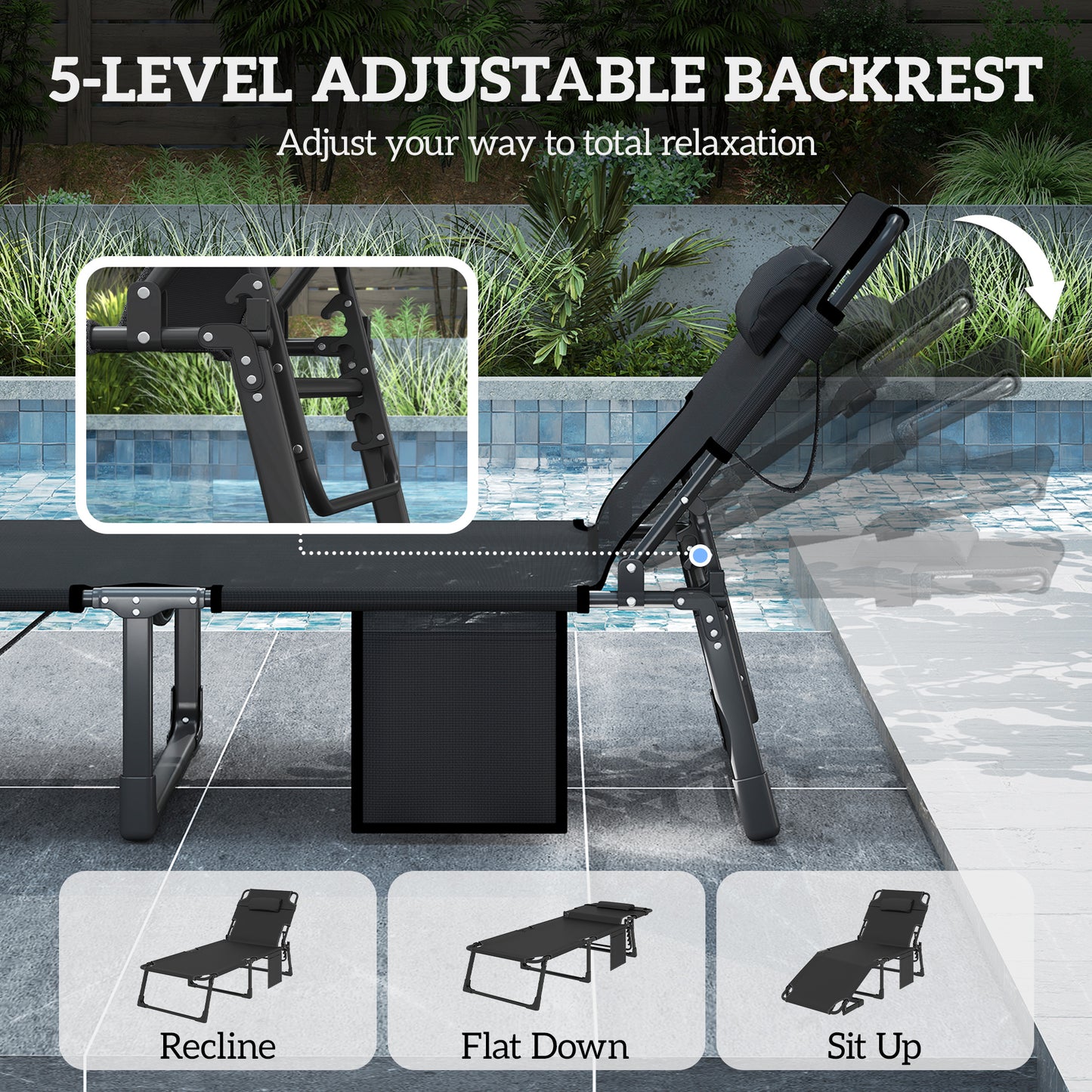 Folding Sun Loungers for Garden Set of 2
