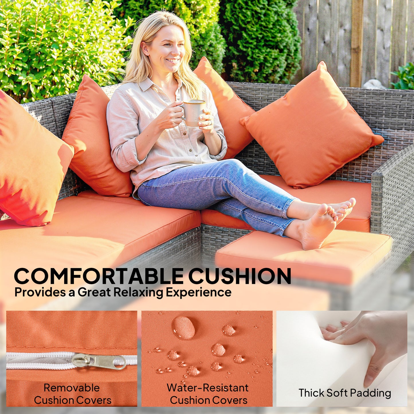 6-Seater Rattan Dining Set Sofa Table Footstool Outdoor w/ Cushion