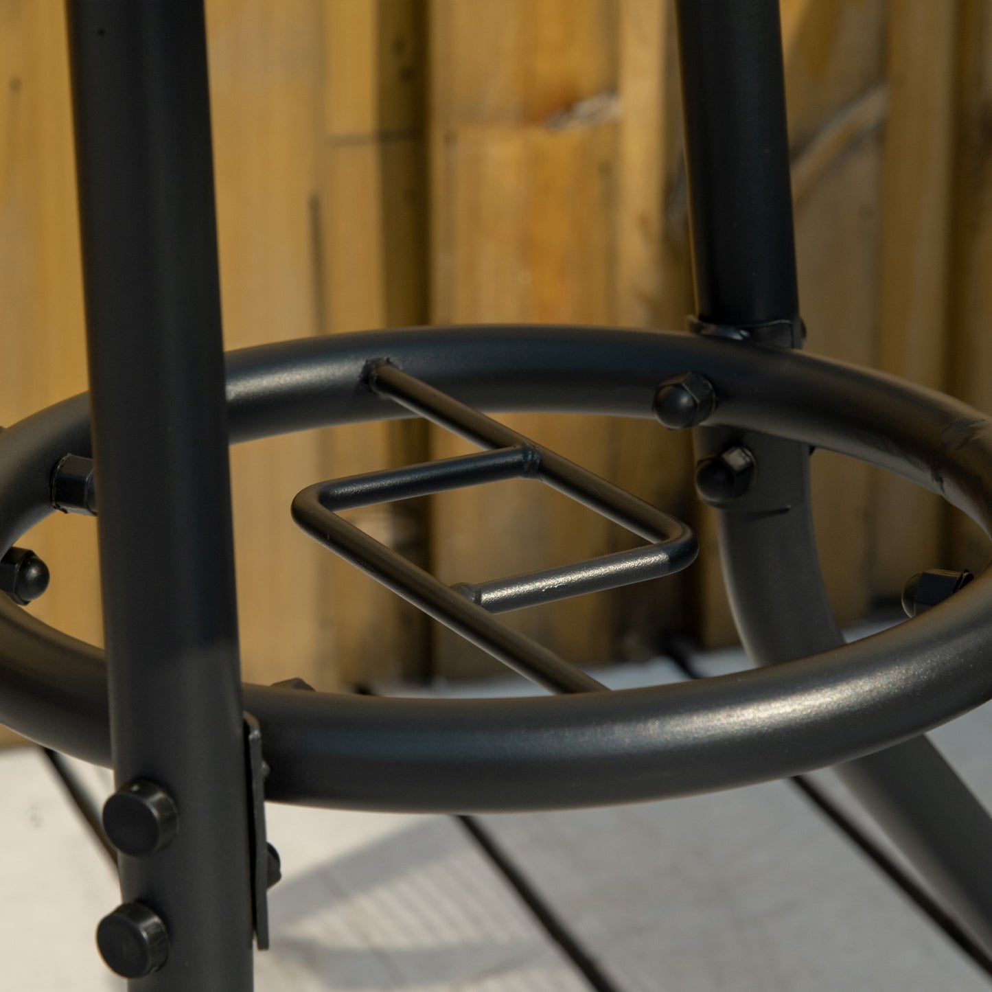 Outdoor φ80cm Round Dining Table Tempered Glass Top Steel Frame