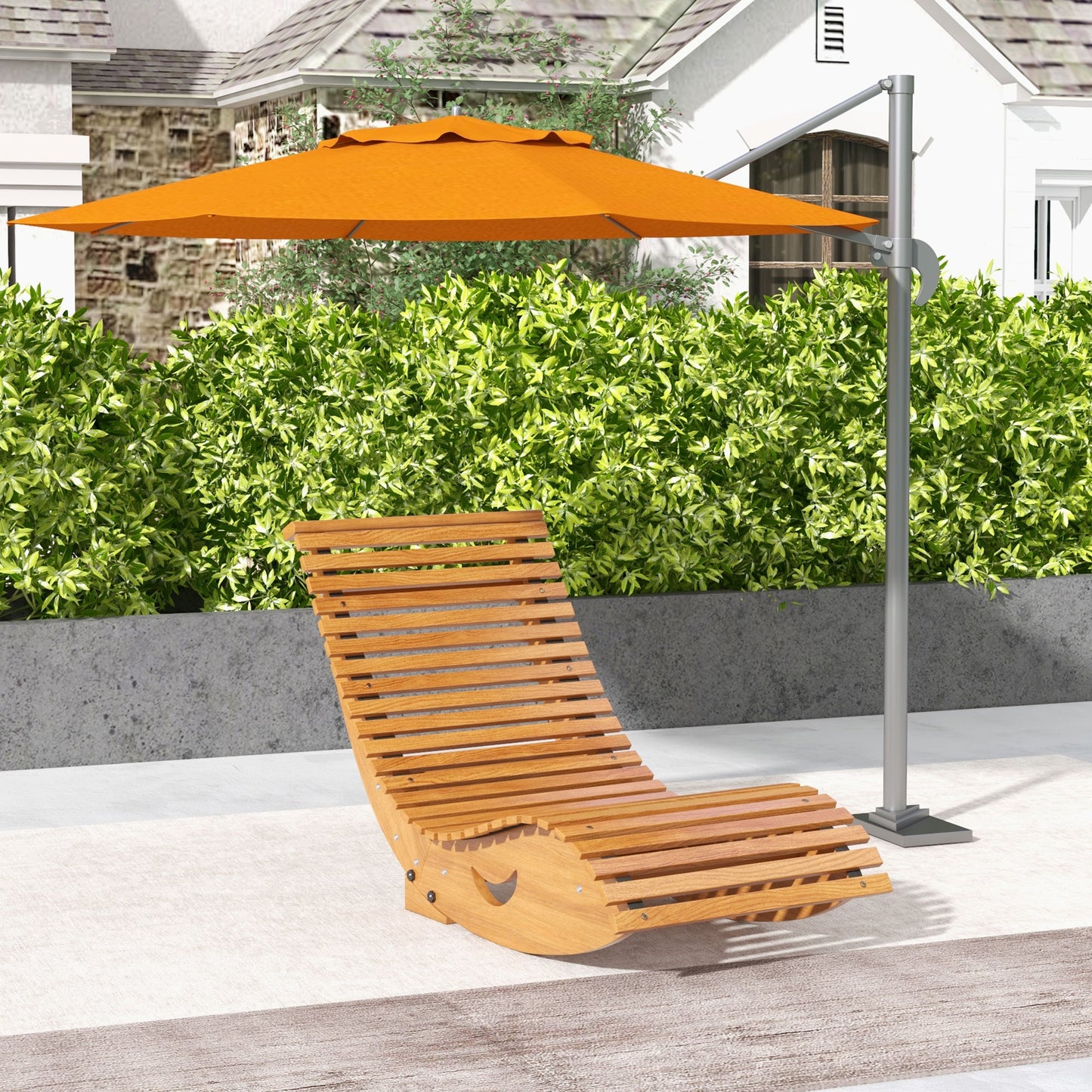 Outdoor Rocking Chair w/ Slatted Seat, Wooden Rocking Chair