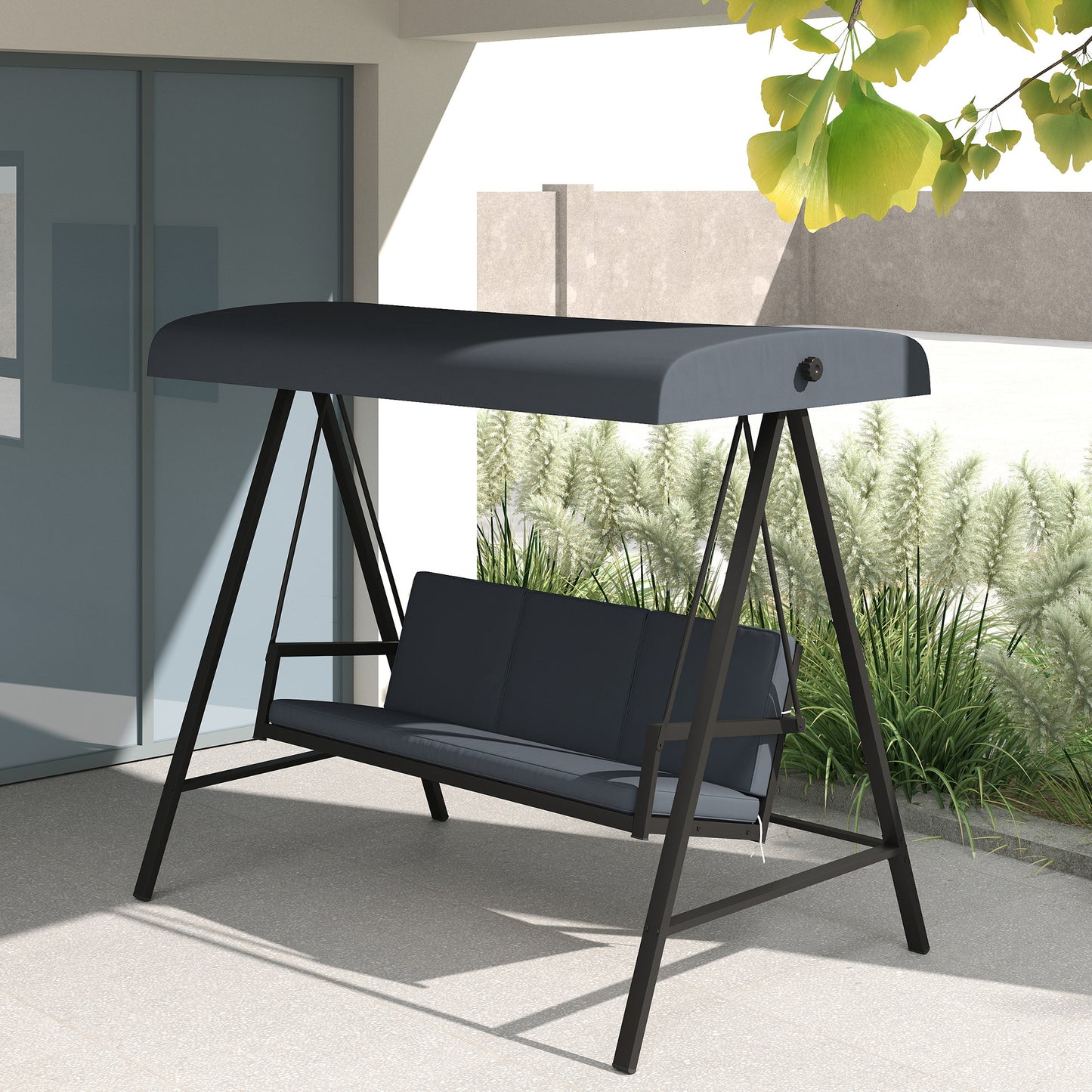 Three-Seat Garden Swing Chair, with Adjustable Canopy