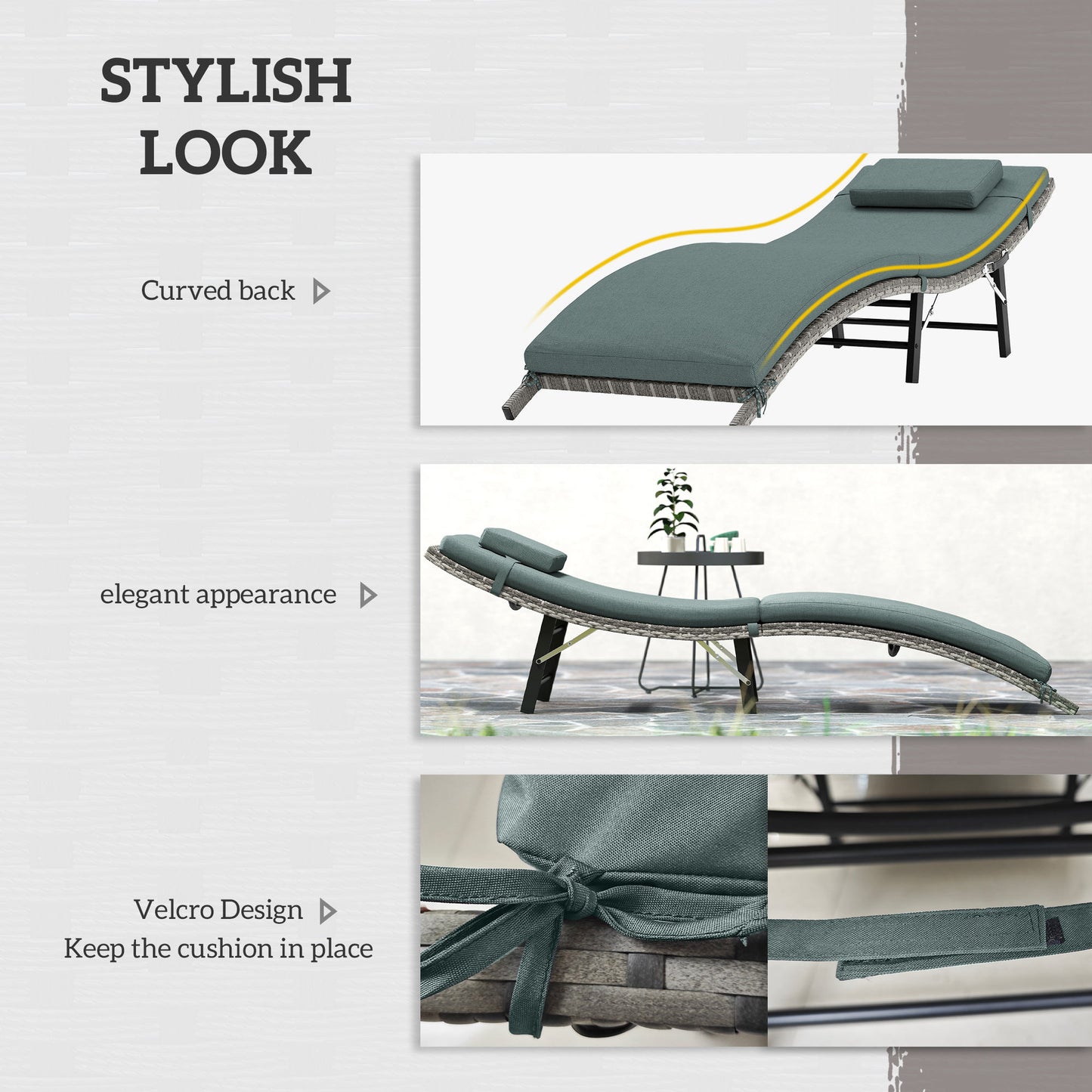 Rattan Folding Sun Lounger Outdoor Chair with Cushion and Pillow