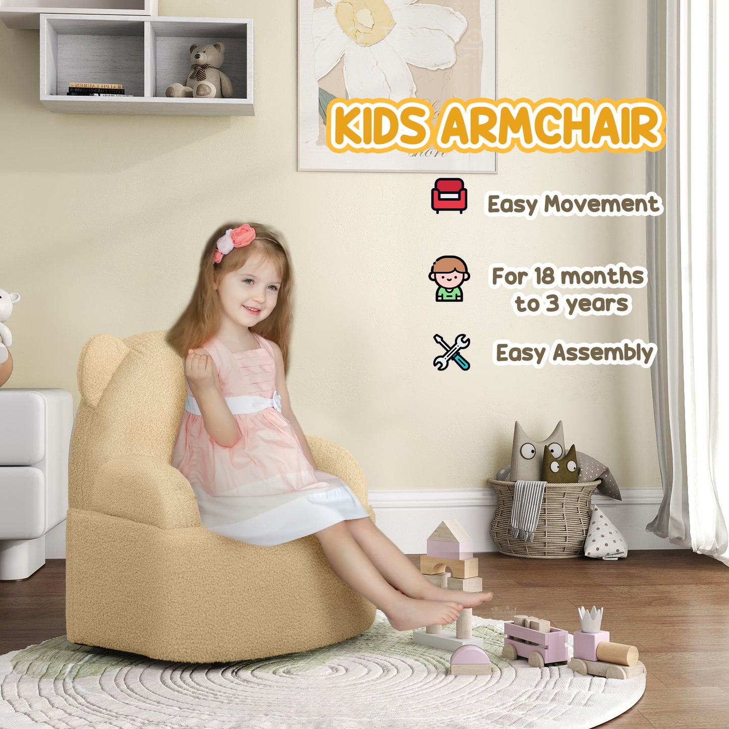 Kids Armchair, Bear Shaped Toddler Chair