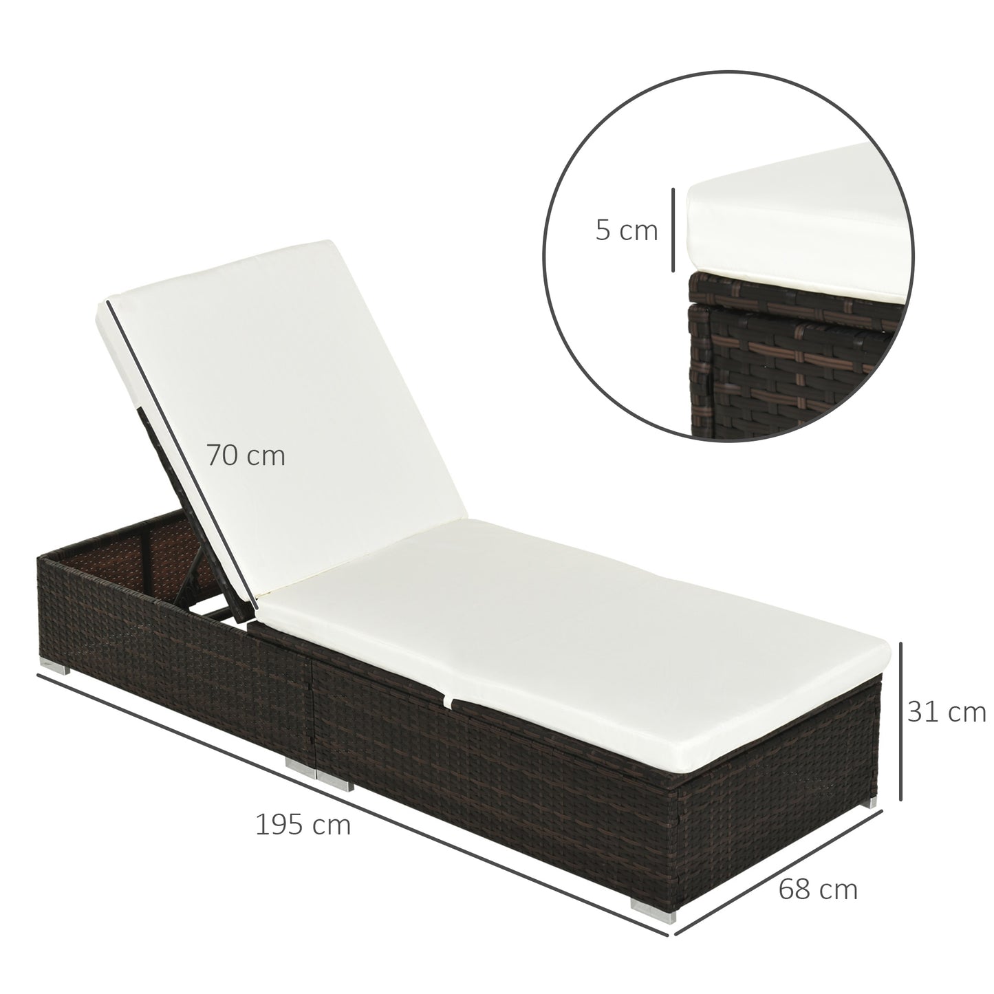 PE Rattan Sun Lounger with Cushion