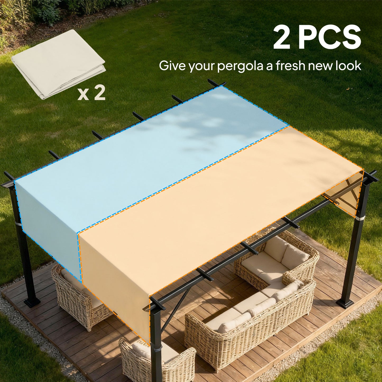 2 Pcs UV Protection Pergola Replacement Canopy, Pergola Shade Cover