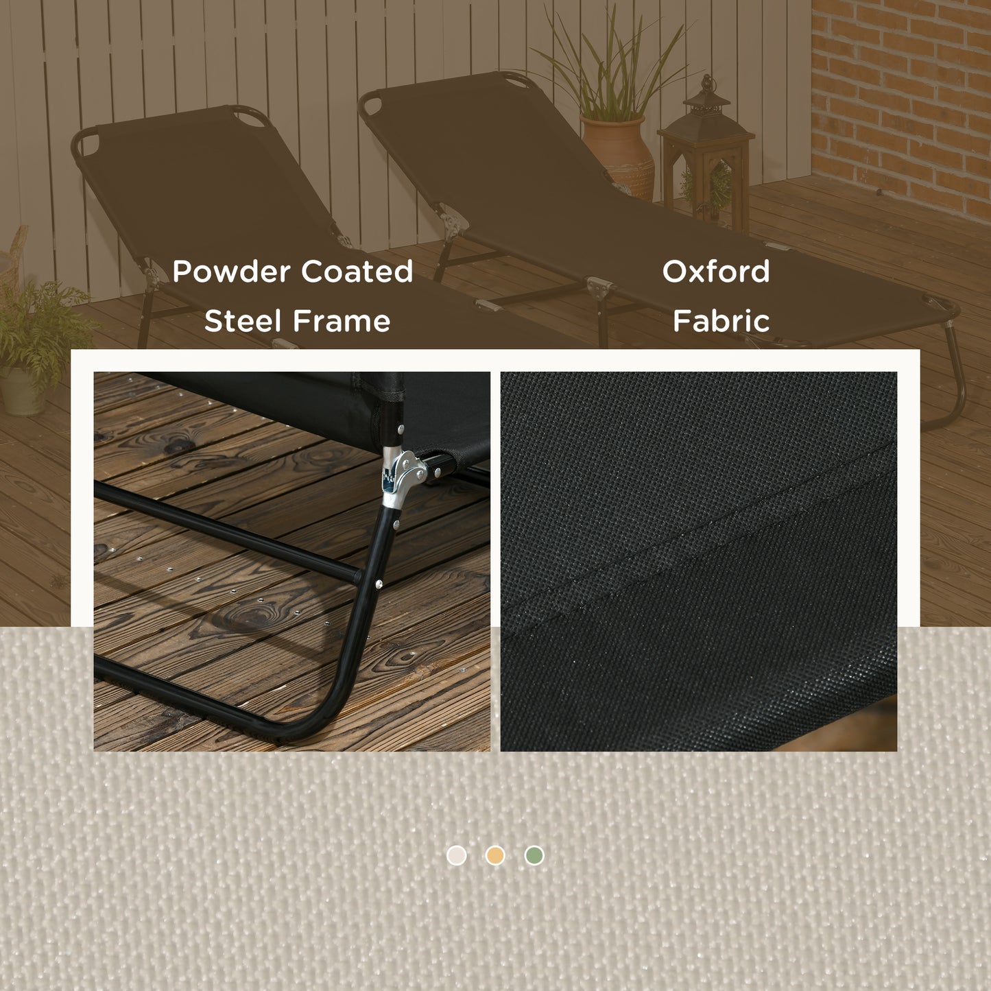 Set of Two Metal Frame Folding Sun Loungers