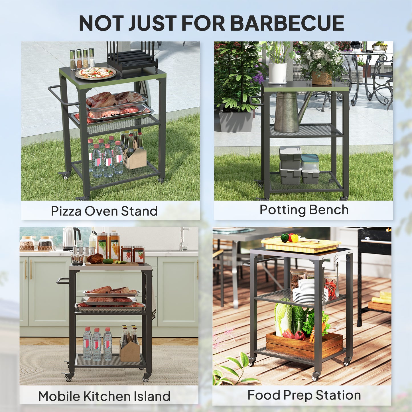 Three-Shelf Outdoor Grill Cart with Stainless Steel Top
