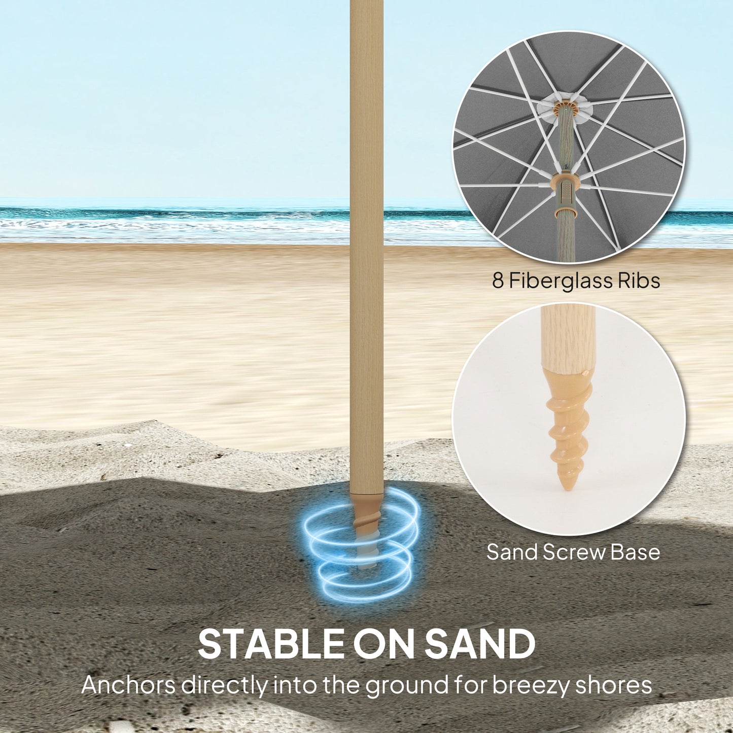 1.7 m Beach Umbrella with Sand Anchor