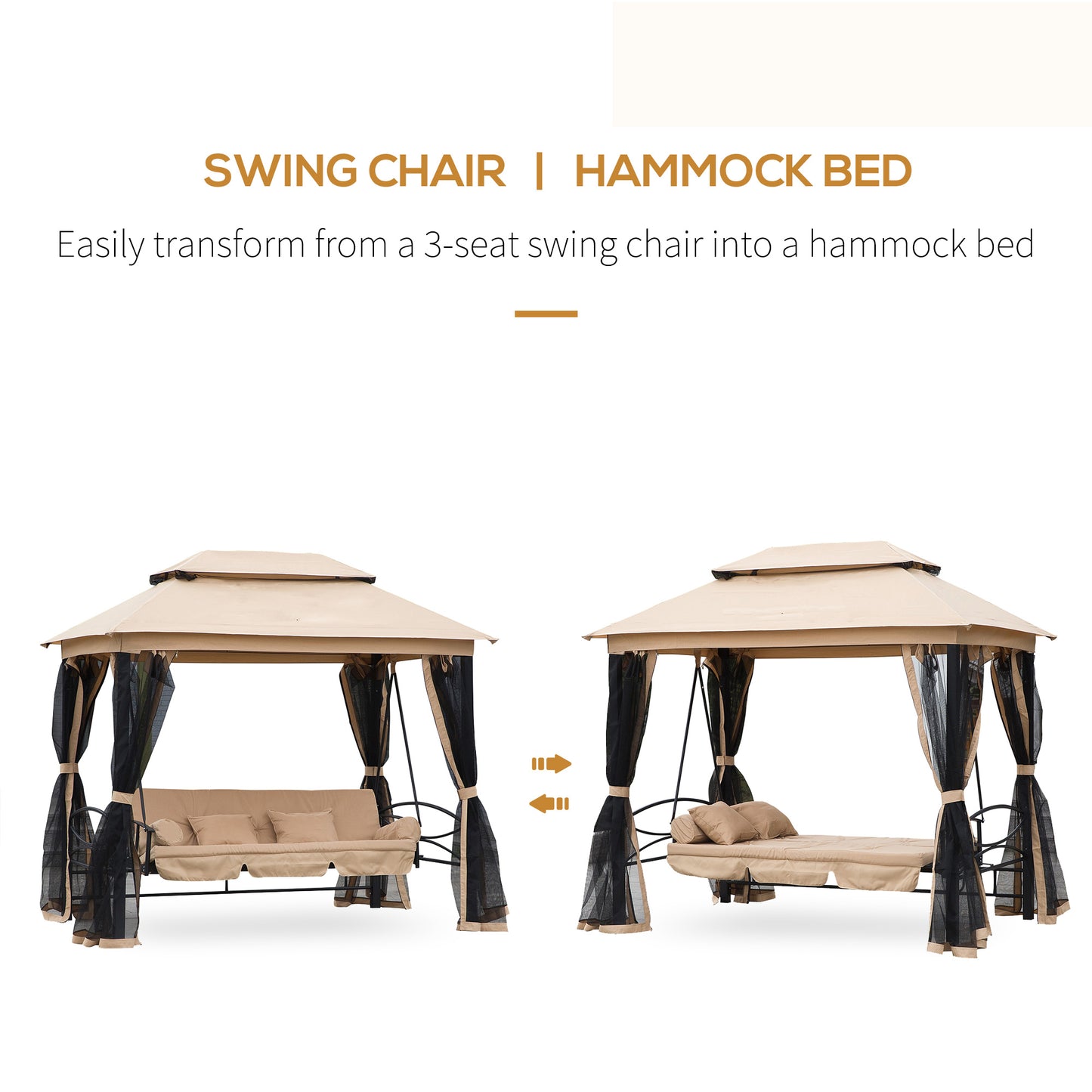 3 Seater Swing Chair 3-in-1 Convertible Garden Swing Seat Bed