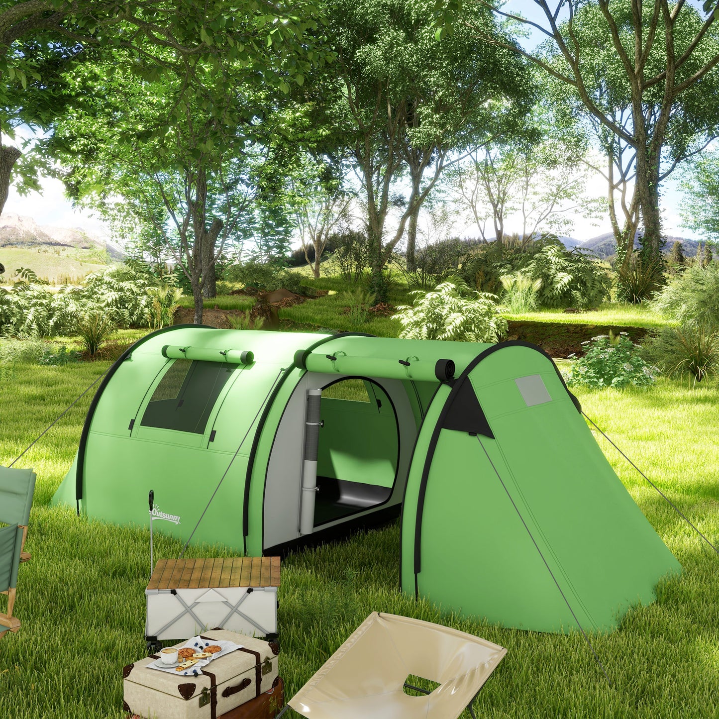 Four Man Duo Room Tunnel Tent, with Accessories