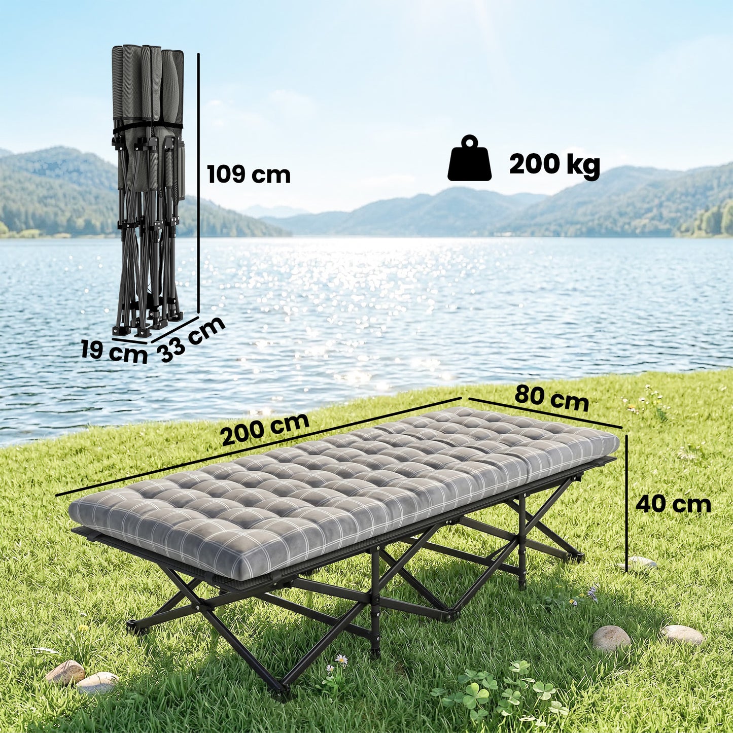 Camping Cot with Soft Pad, 80cm Extra Wide Folding Cots