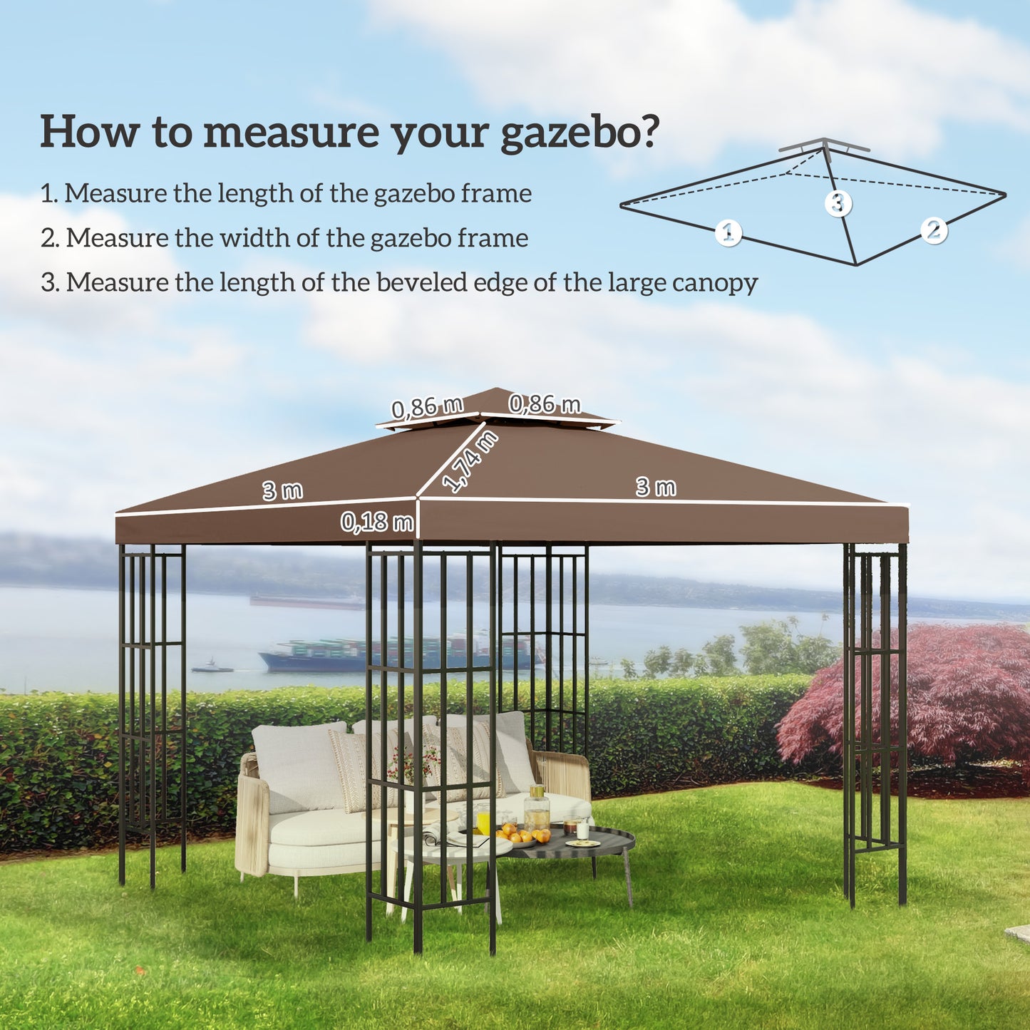 3x3 m Double-Tier Canopy Top Replacement