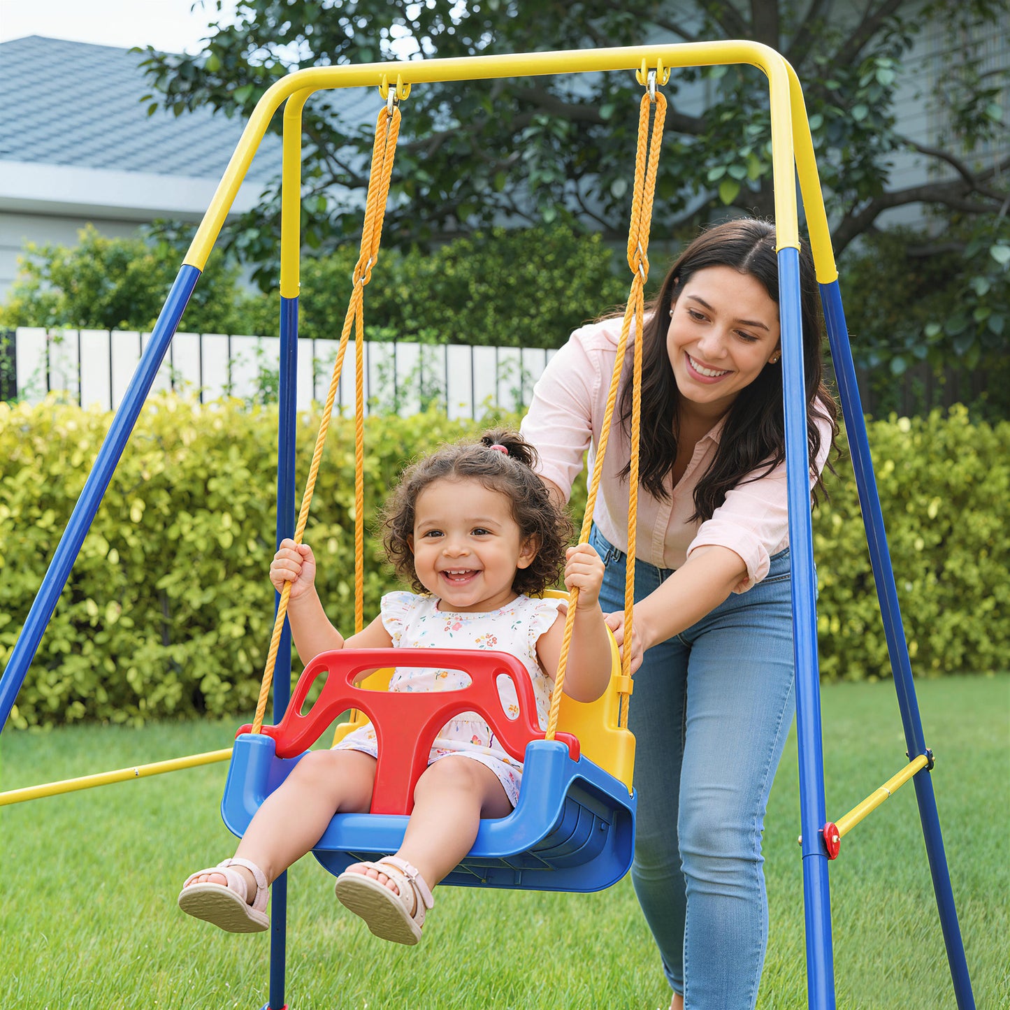 3 in 1 Toddler Swing Set, Folding Child Swing Set with Seat Belt