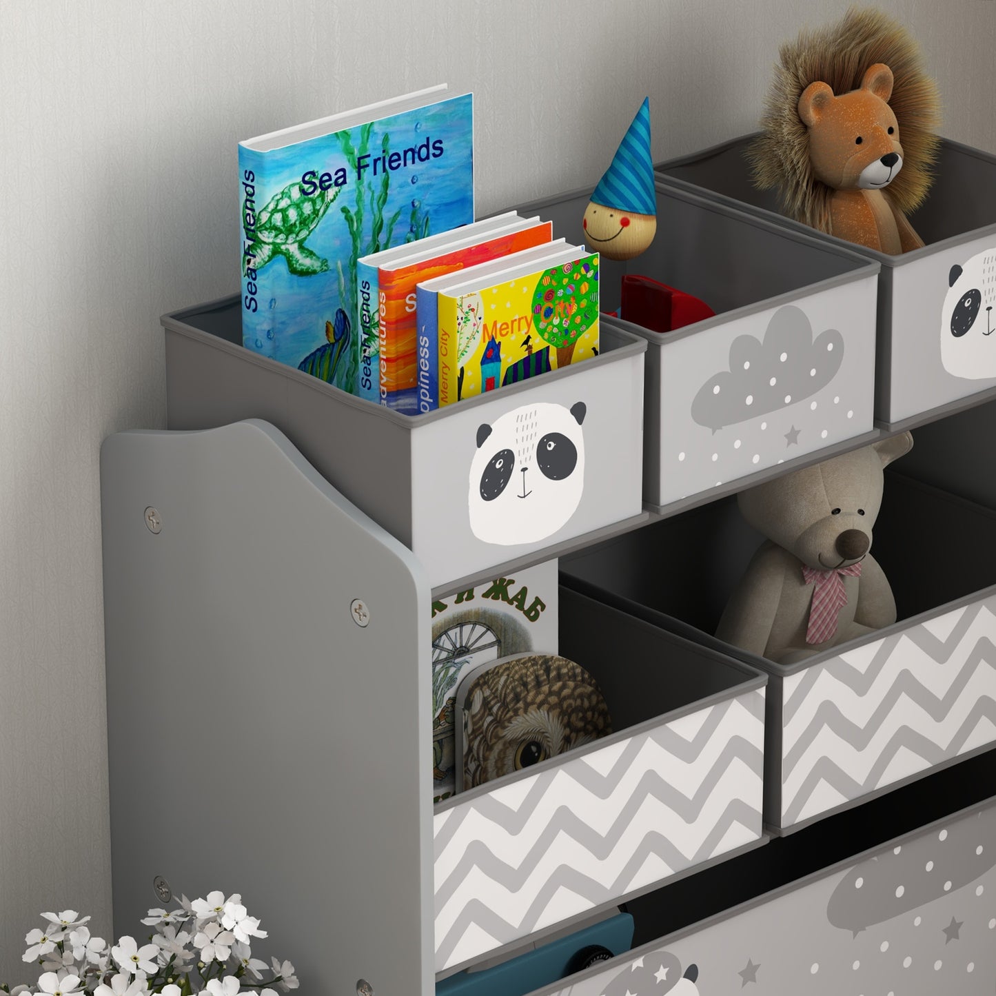 Kids Storage Unit, Toy Storage Organiser, with Six Fabric Bins