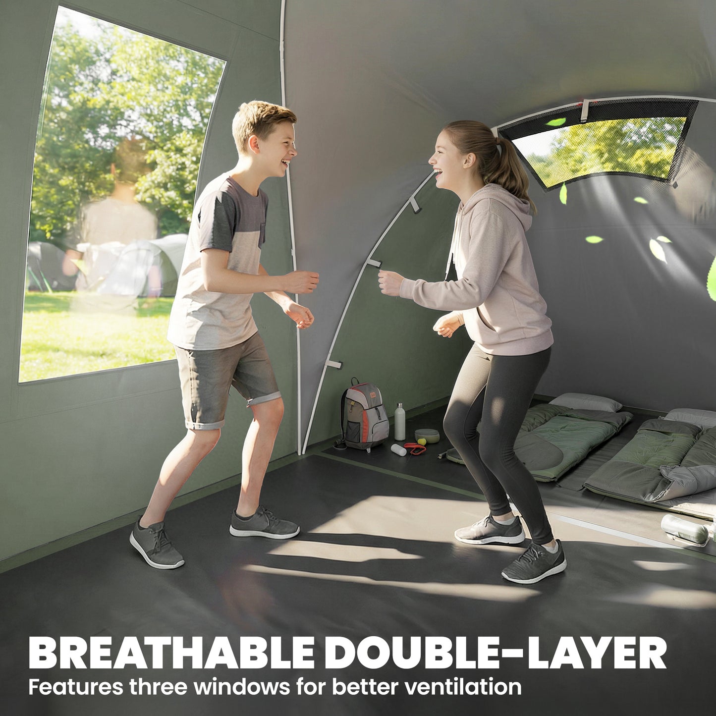 Family Camping Tent 3000mm Waterproof Windproof Tunnel Tent 8-12