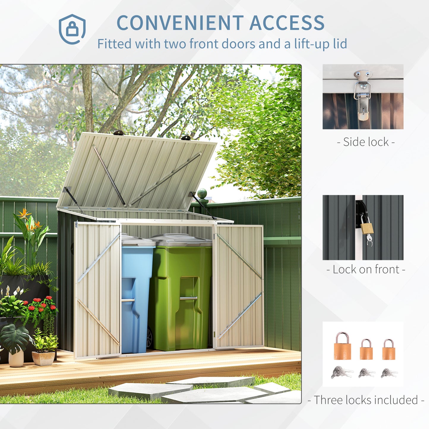 5ft x 3ft Garden 2-Bin Steel Storage Shed