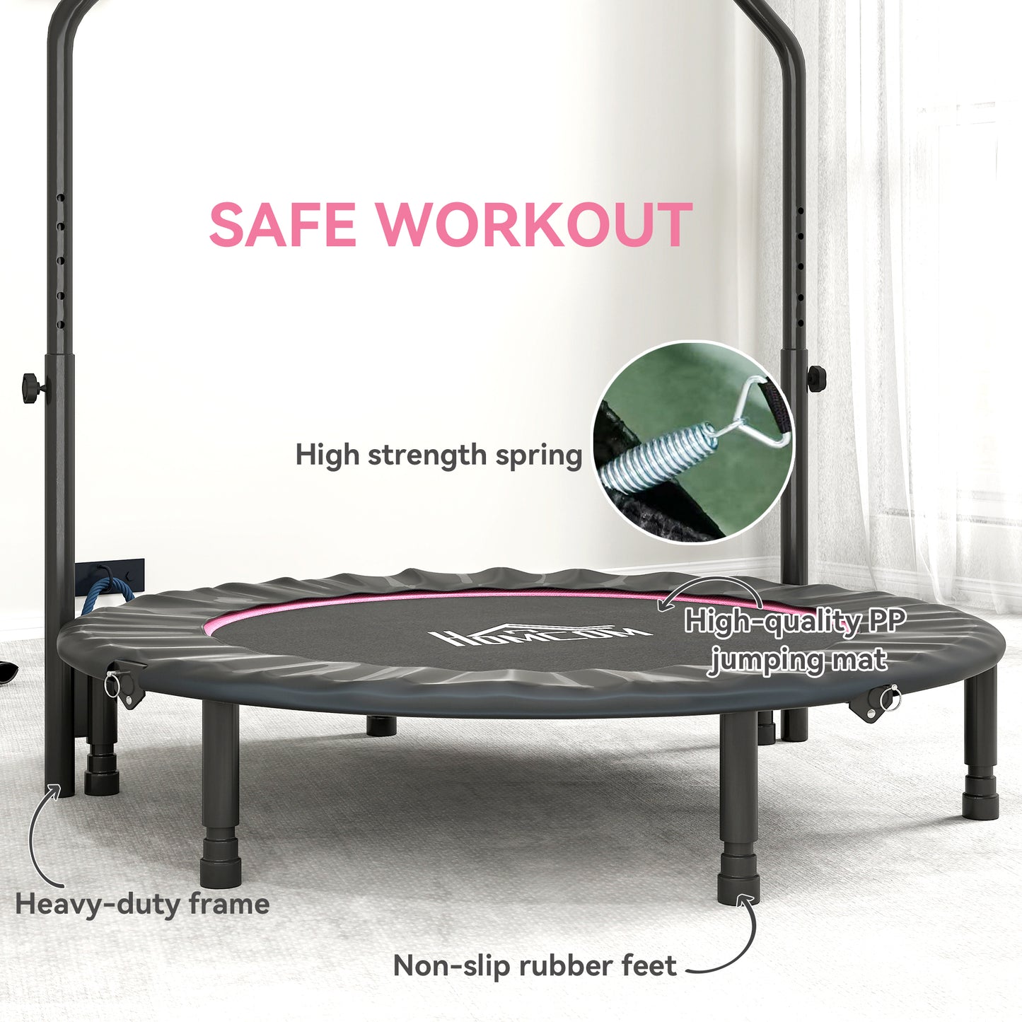 48" Foldable Mini Fitness Trampoline, with Adjustable Foam Handle