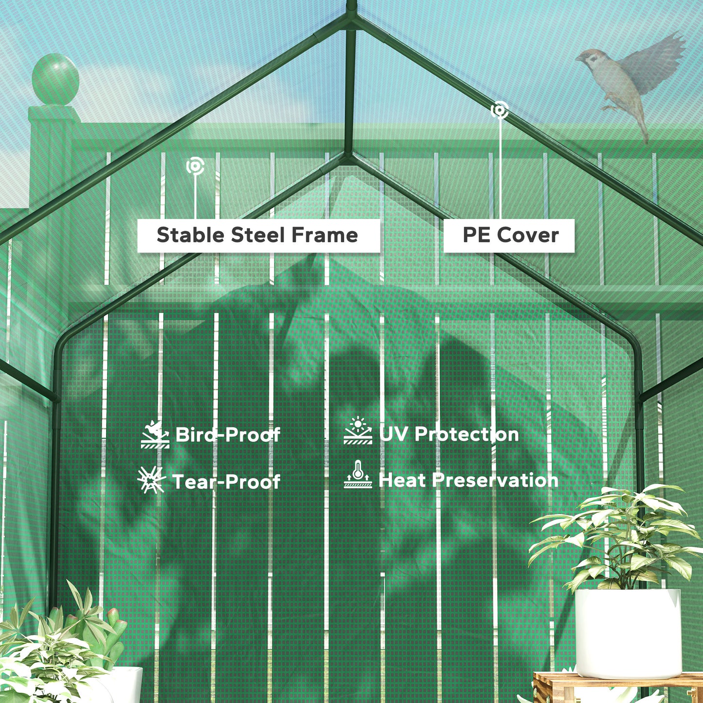 120 x 186cm Walk-In Greenhouse, with Shelves