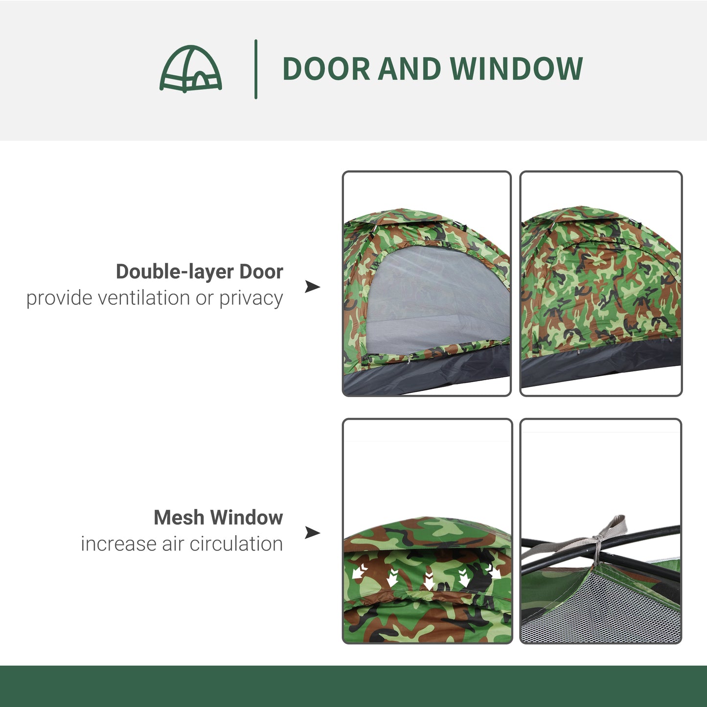 2 Person Camping Tent, Dome Tent with Zipped Doors, Storage Pocket