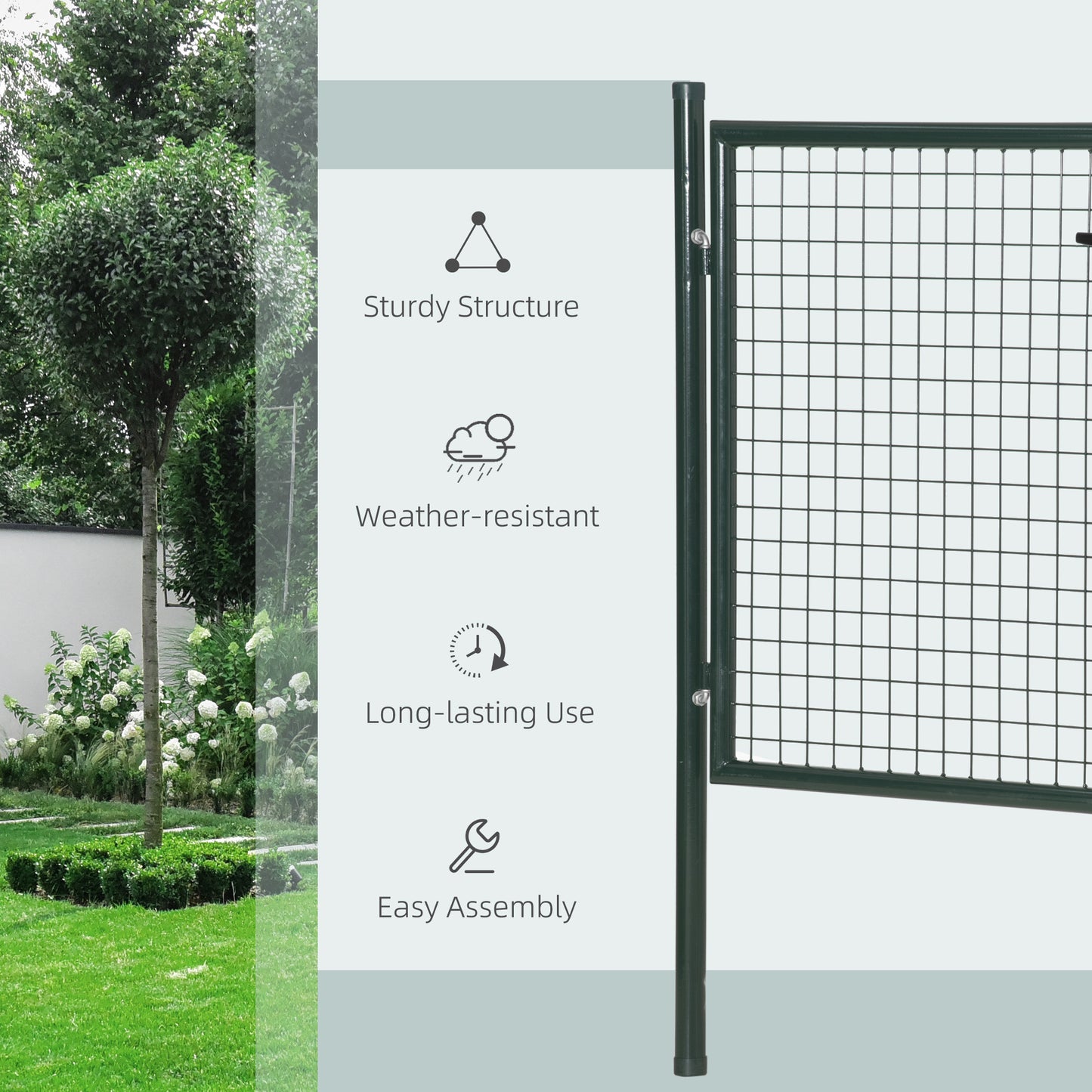 Green Steel Garden Gate with Lock and 3 Keys 97 x 150cm