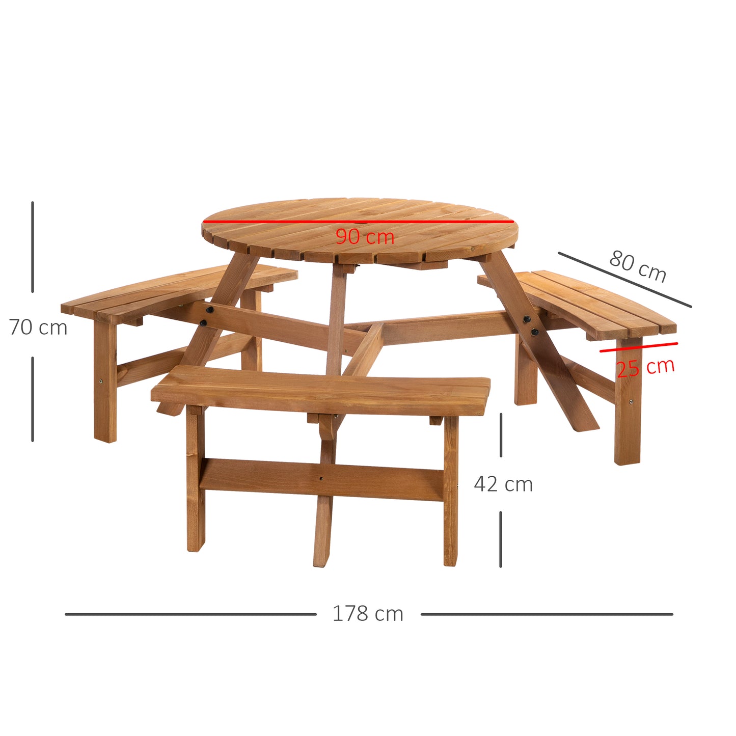 Wooden Garden Dining Set, 6 Seater Round Dining Picnic Table