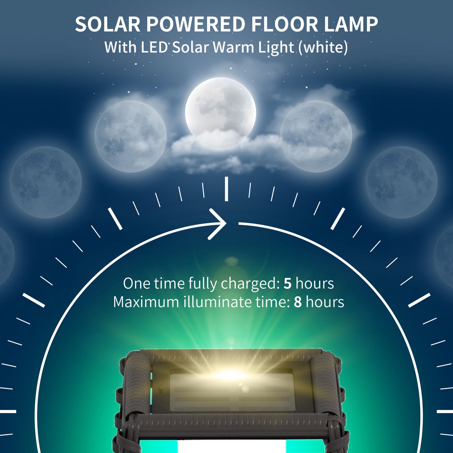Rattan Solar Floor Lamp,  68cm Tall Outdoor Garden Lantern Pathway