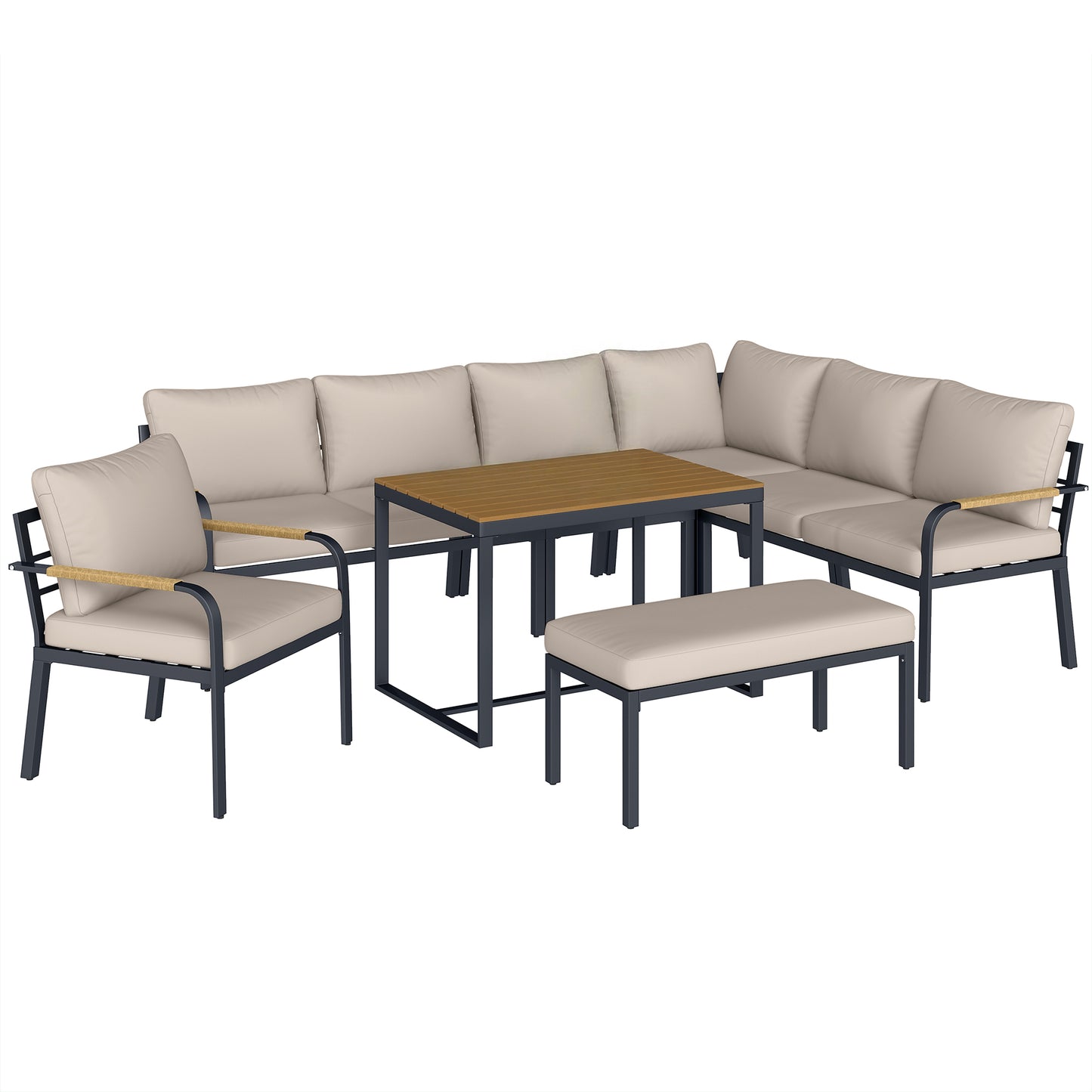 7 Seater Garden Furniture Set, Metal Garden Sofa Set with Cushions