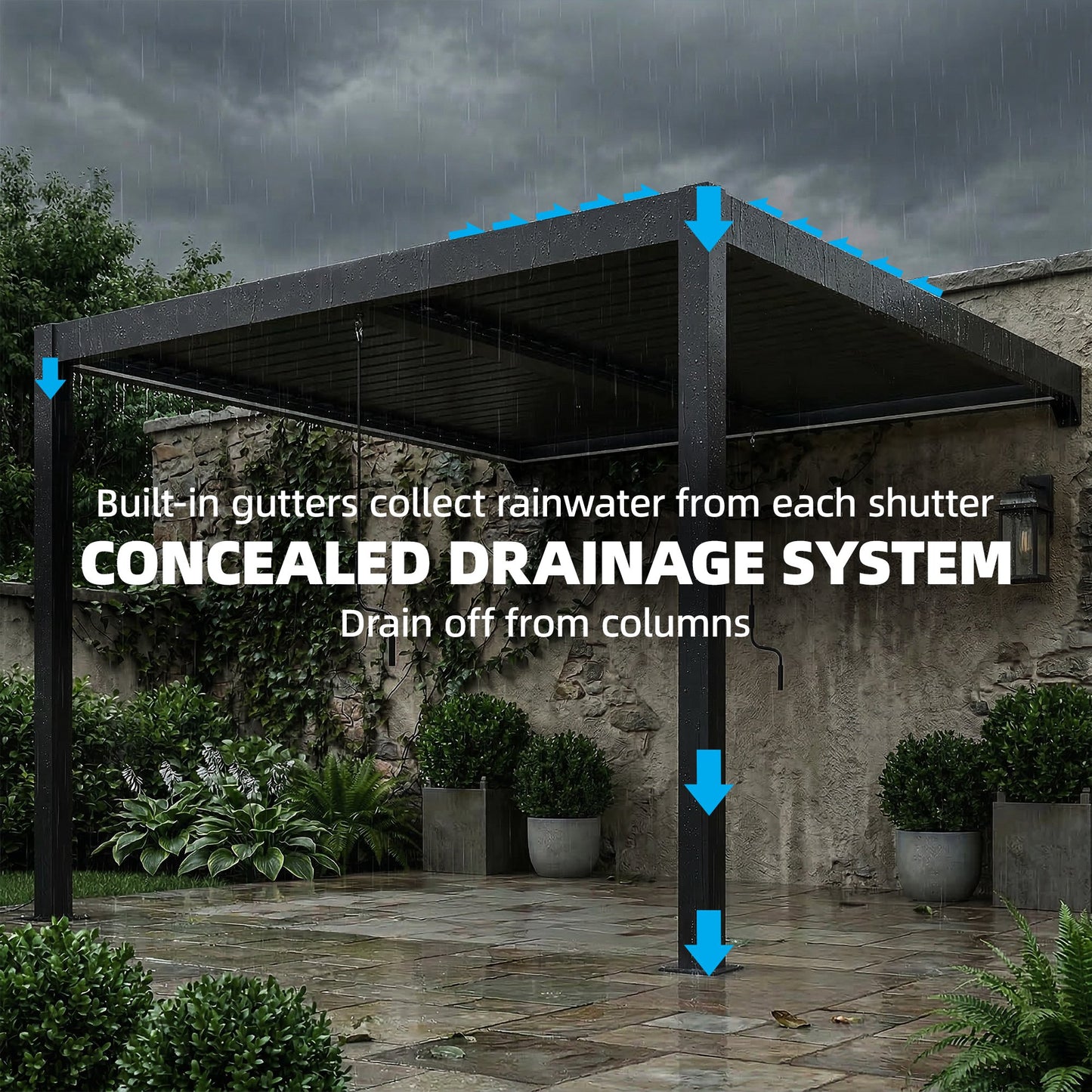 3 x 3 m Louvered Pergola with LED Lights, Metal Louvres (1)