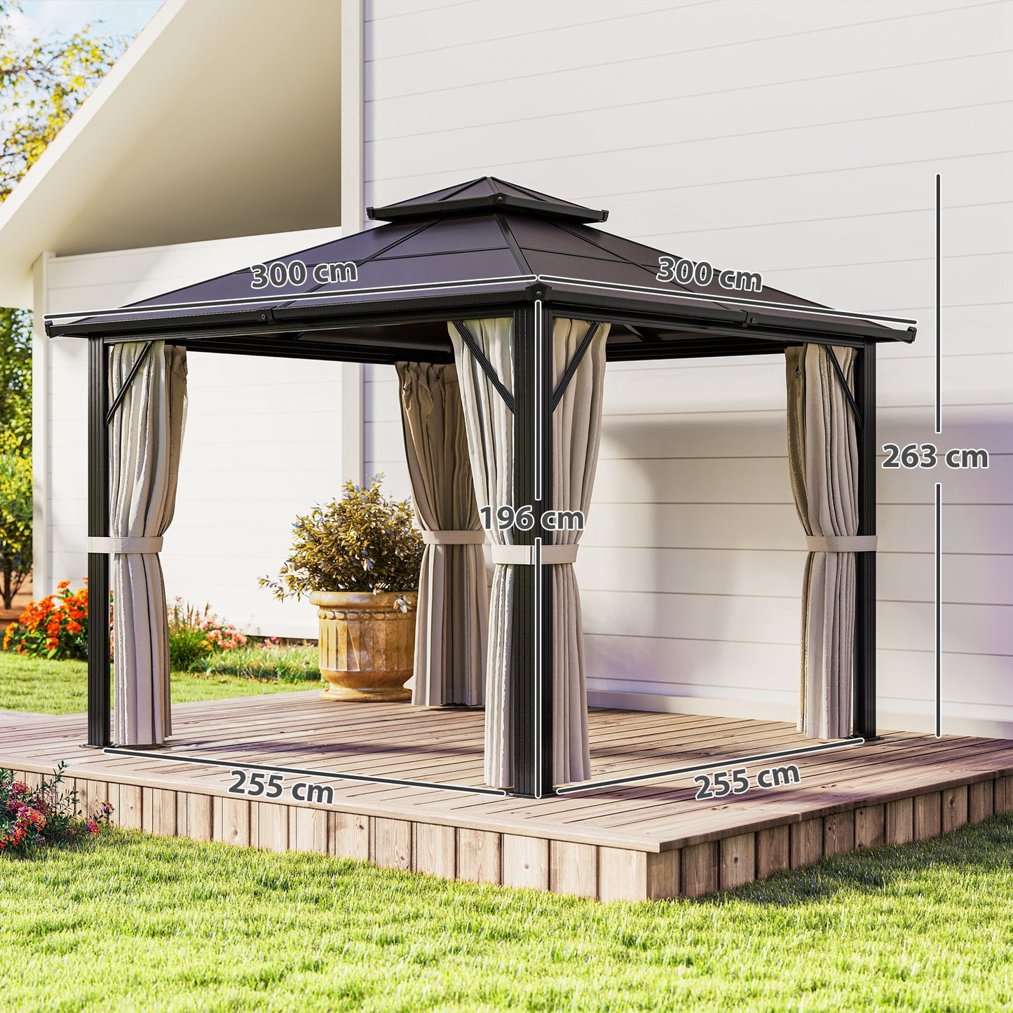 3 x 3(m) Hardtop Gazebo Canopy with UPF30+ Double Polycarbonate Roof