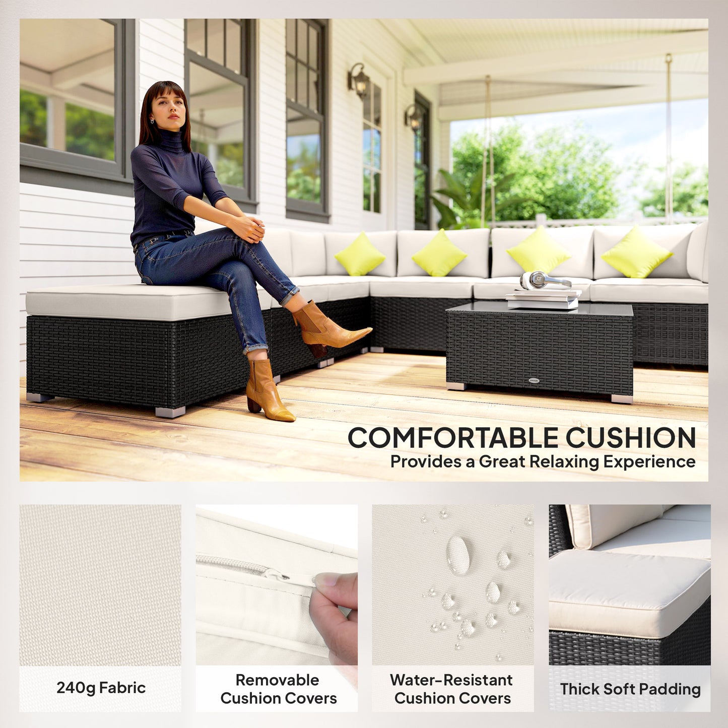 8 Piece Rattan Corner Sofa Set with Wide & Deep Seat