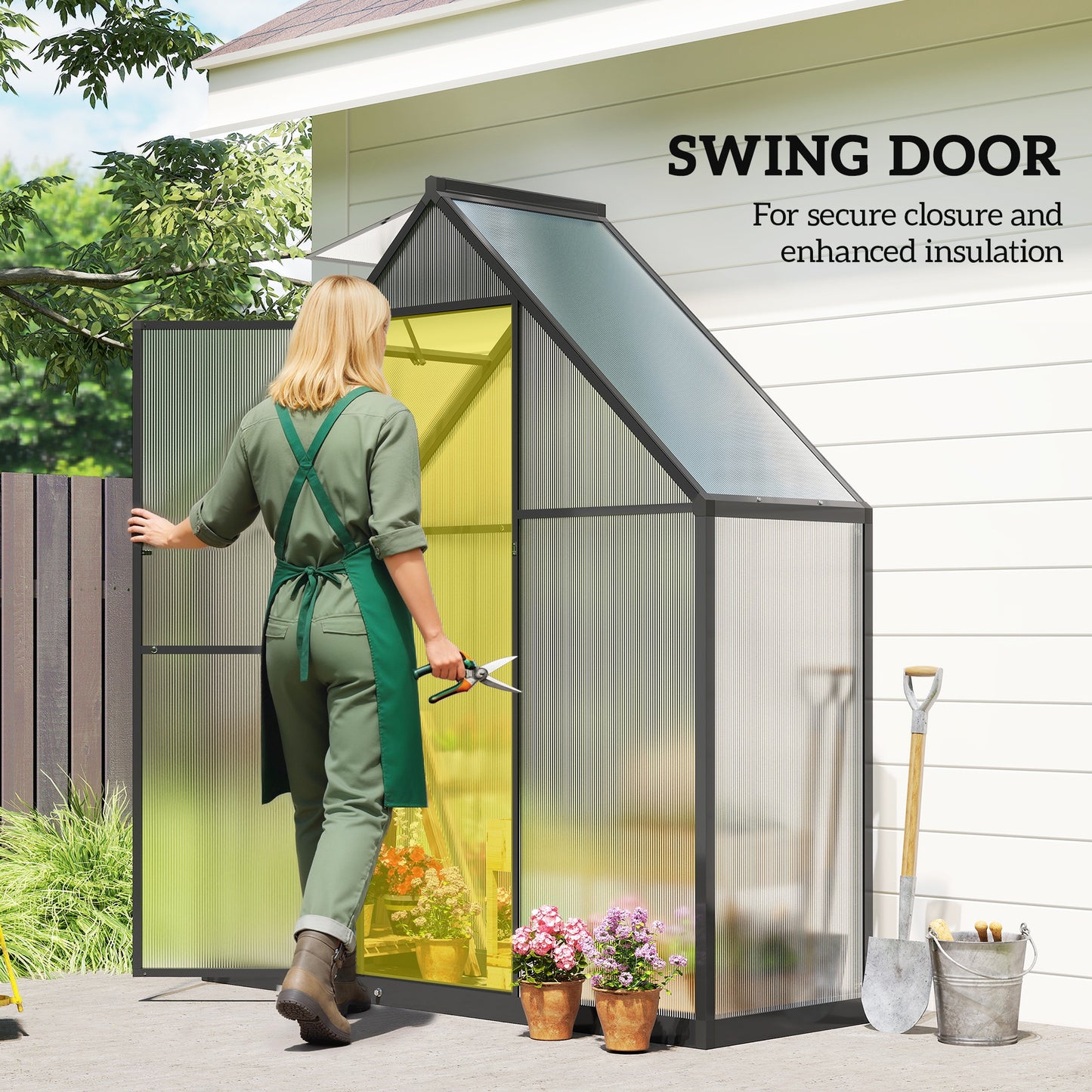 Polycarbonate Greenhouse with Swing Door and Adjustable Window (1)
