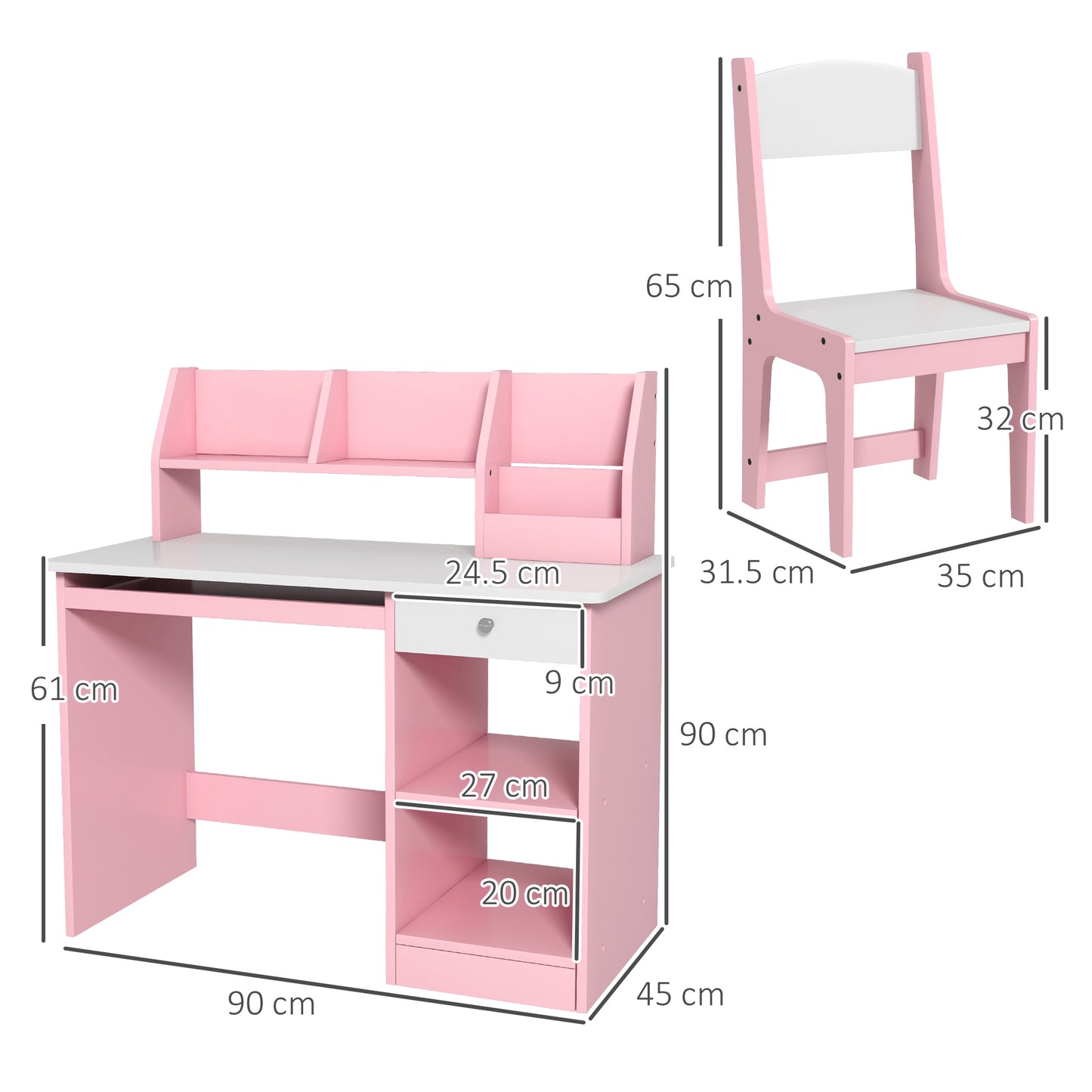 Two-Piece Kids Desk and Chair Set with Storage, for Ages 5-8 Years