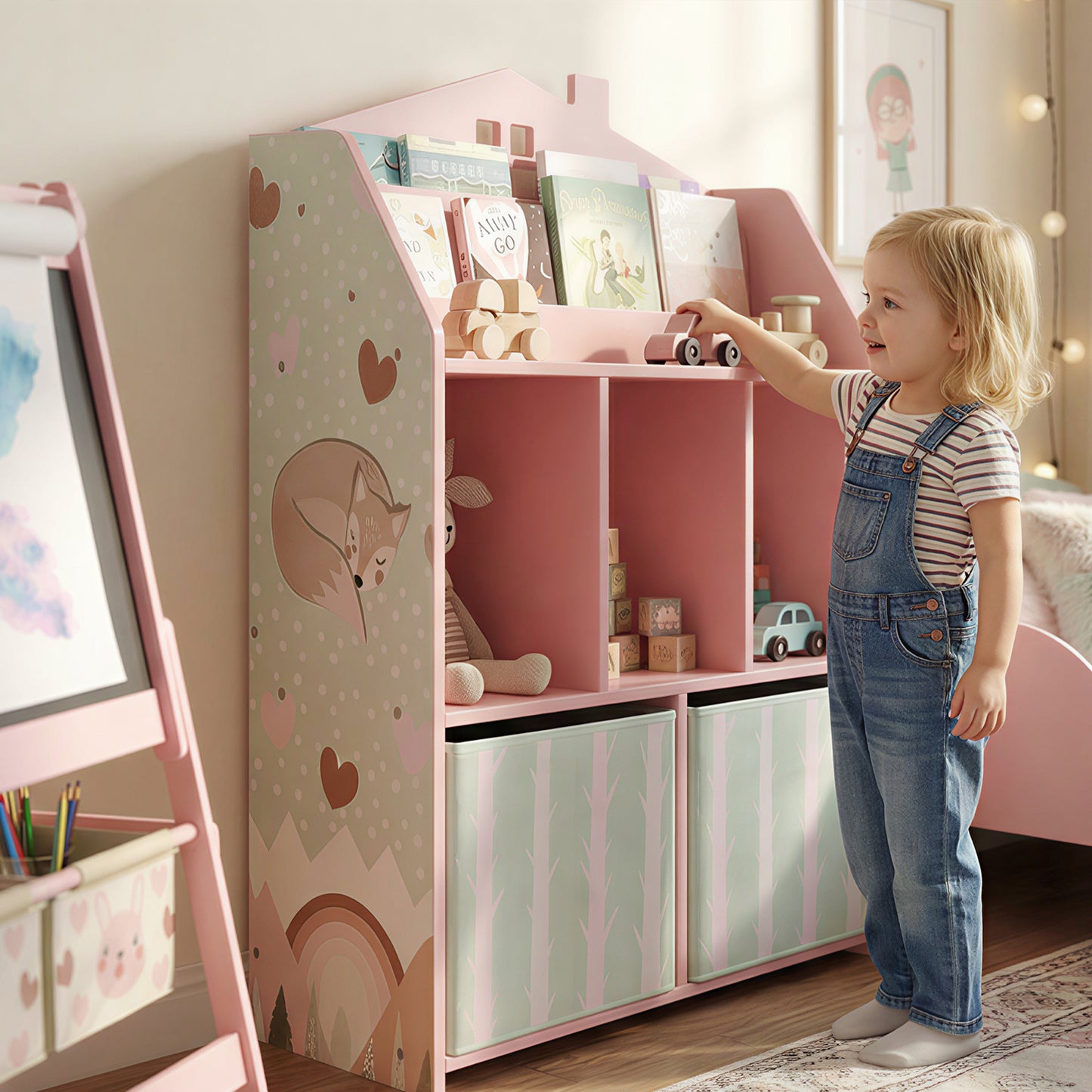 Kids Bookshelf with Storage, Toy Storage Unit with Book Display