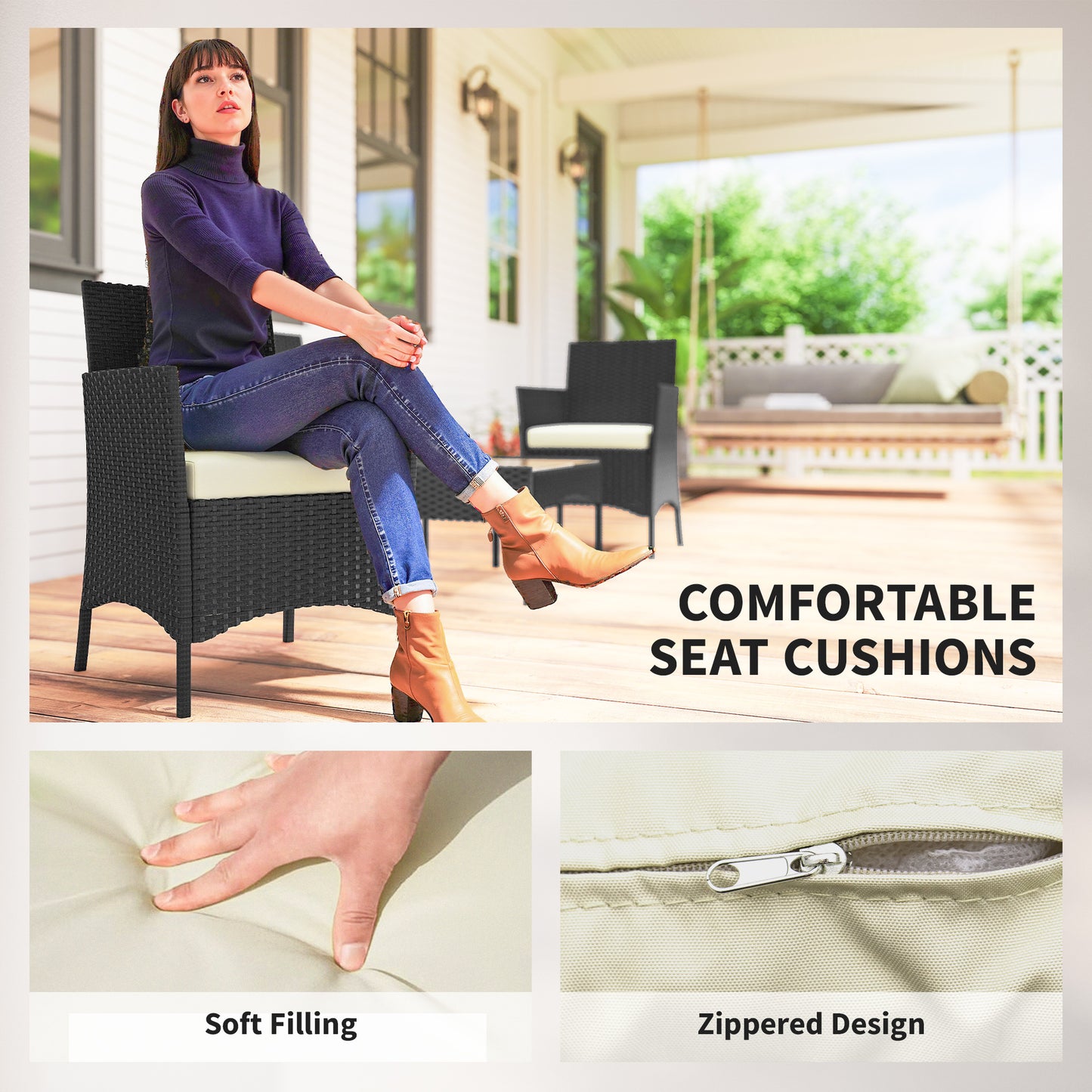 4 Piece Rattan Garden Furniture Sofa Set with Loveseat, Armchairs