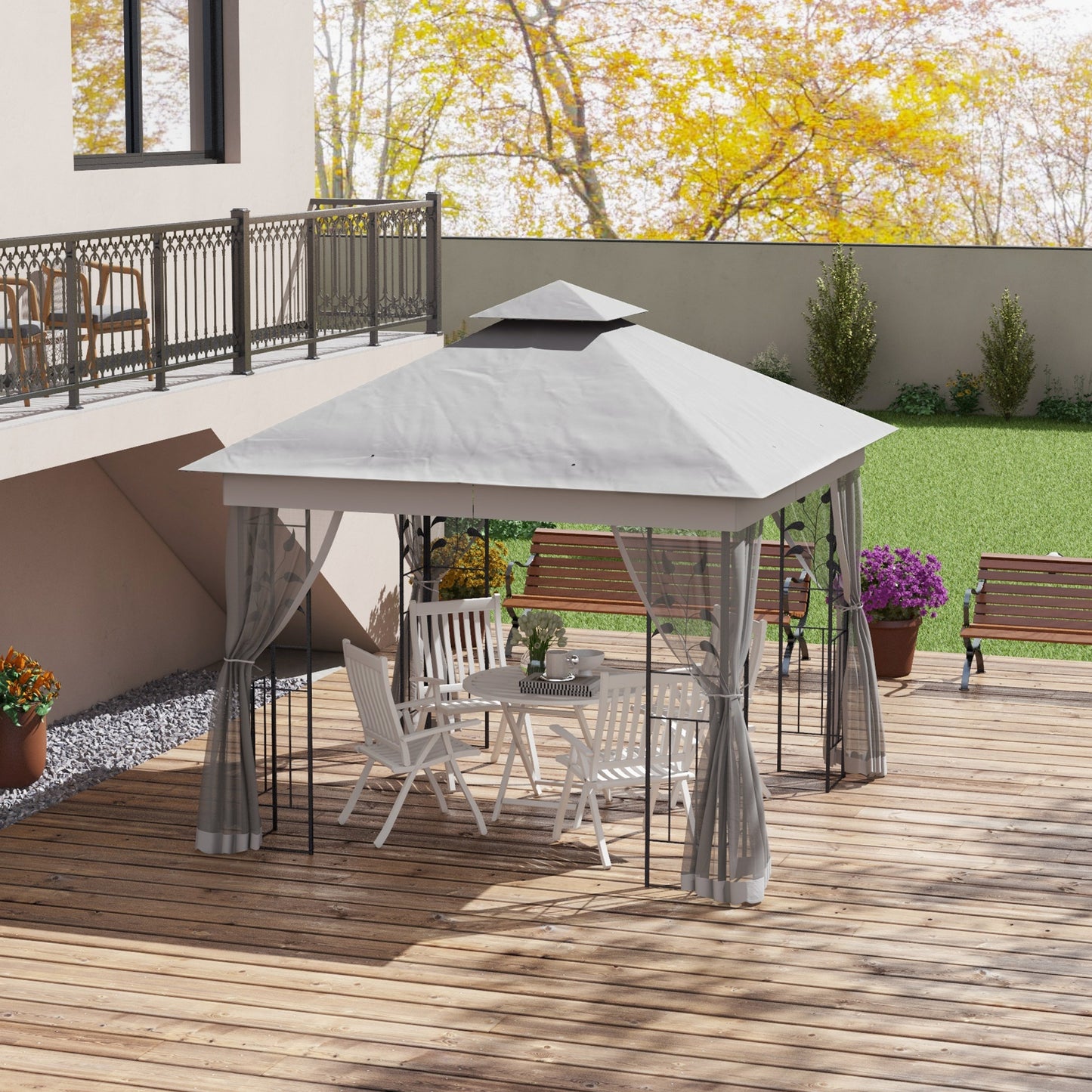 3 x 3m Steel Frame Double Roof Garden Gazebo