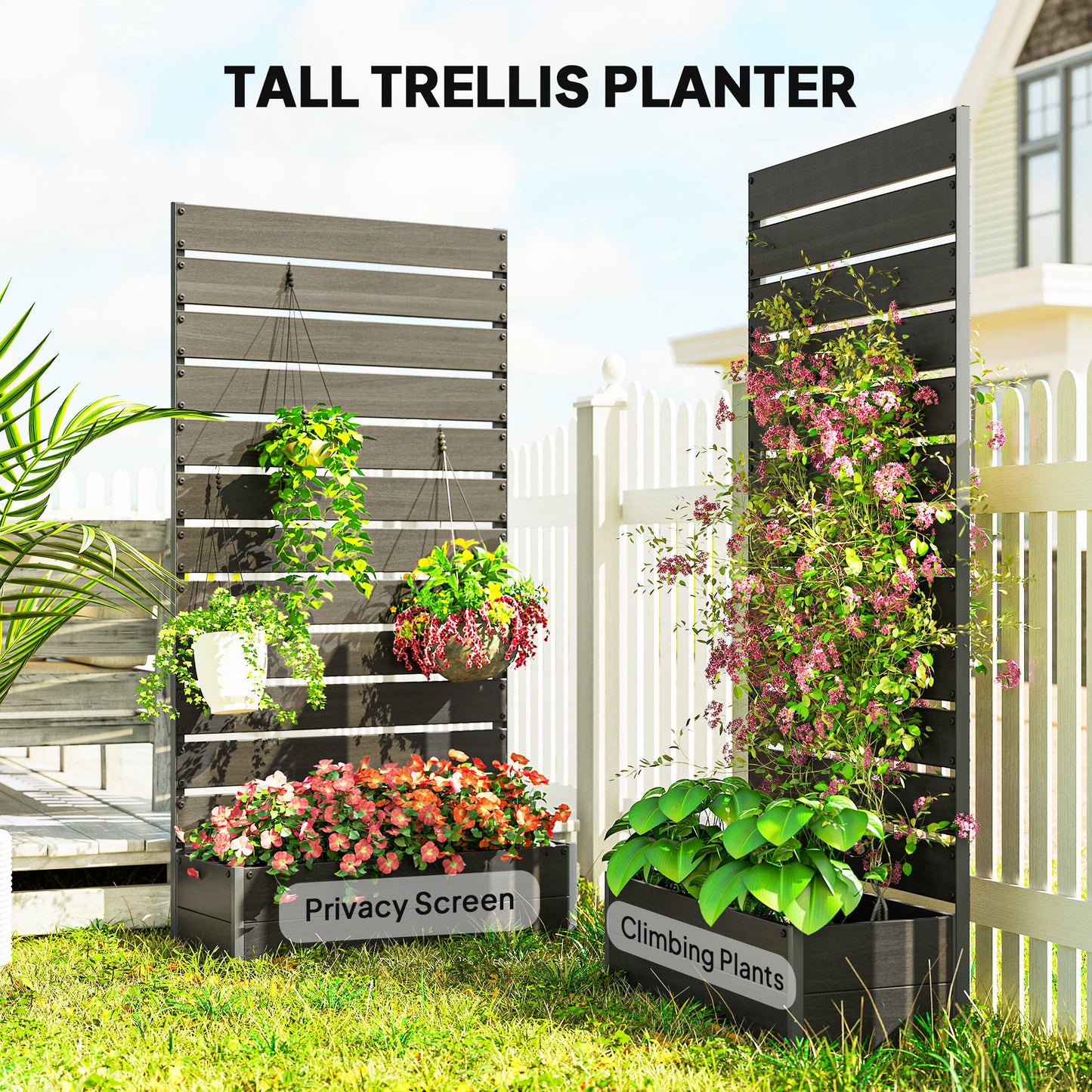 Raised Bed for Garden, Planter with Trellis for Climbing Plants