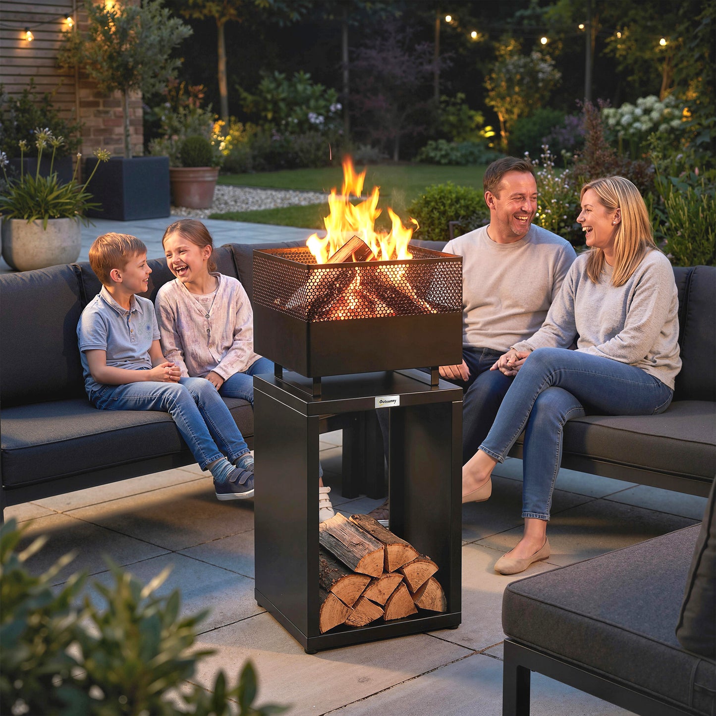 Outdoor Fire Pit with Wood Storage Wood Burning Firepit