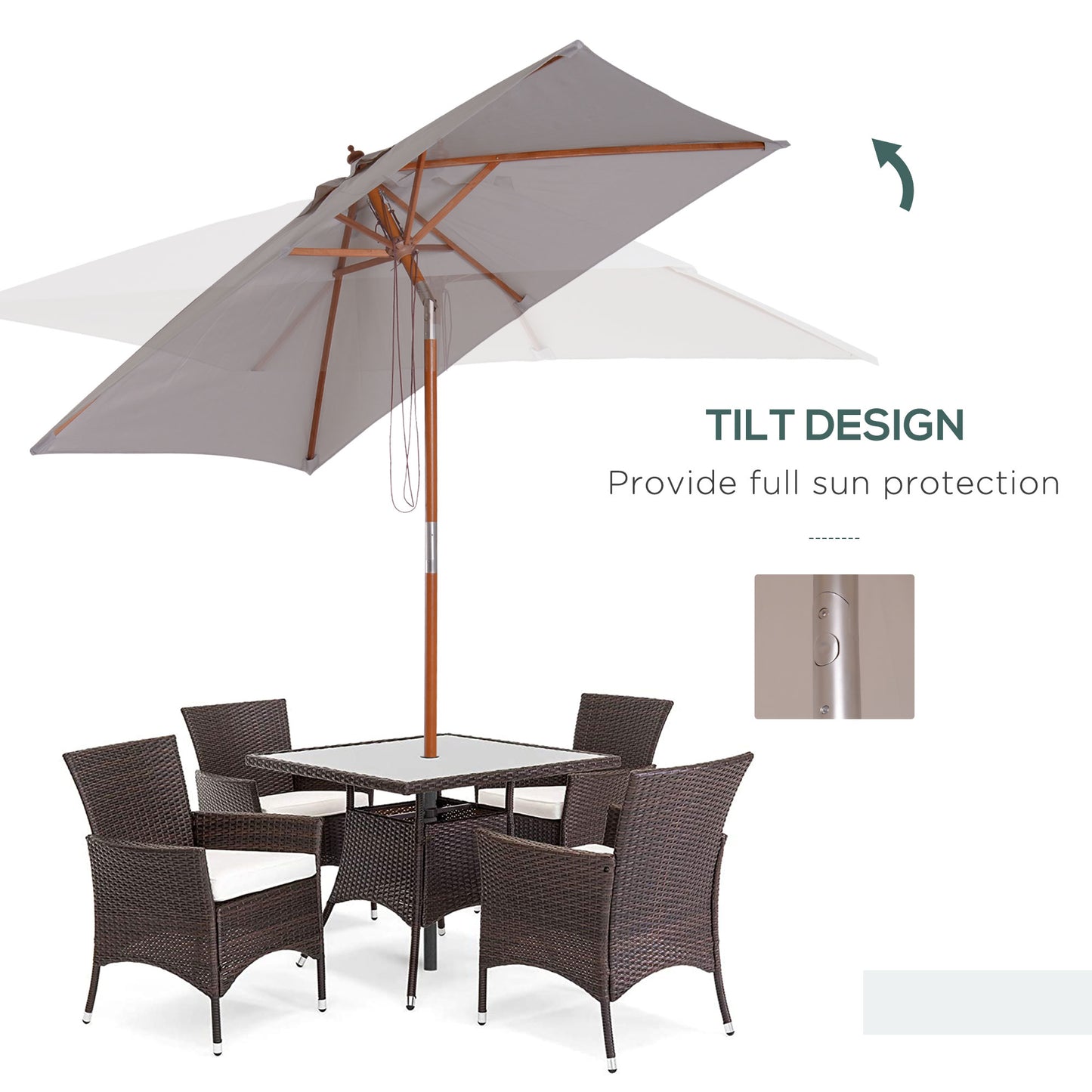 2m Tilting Wooden Pole Parasol
