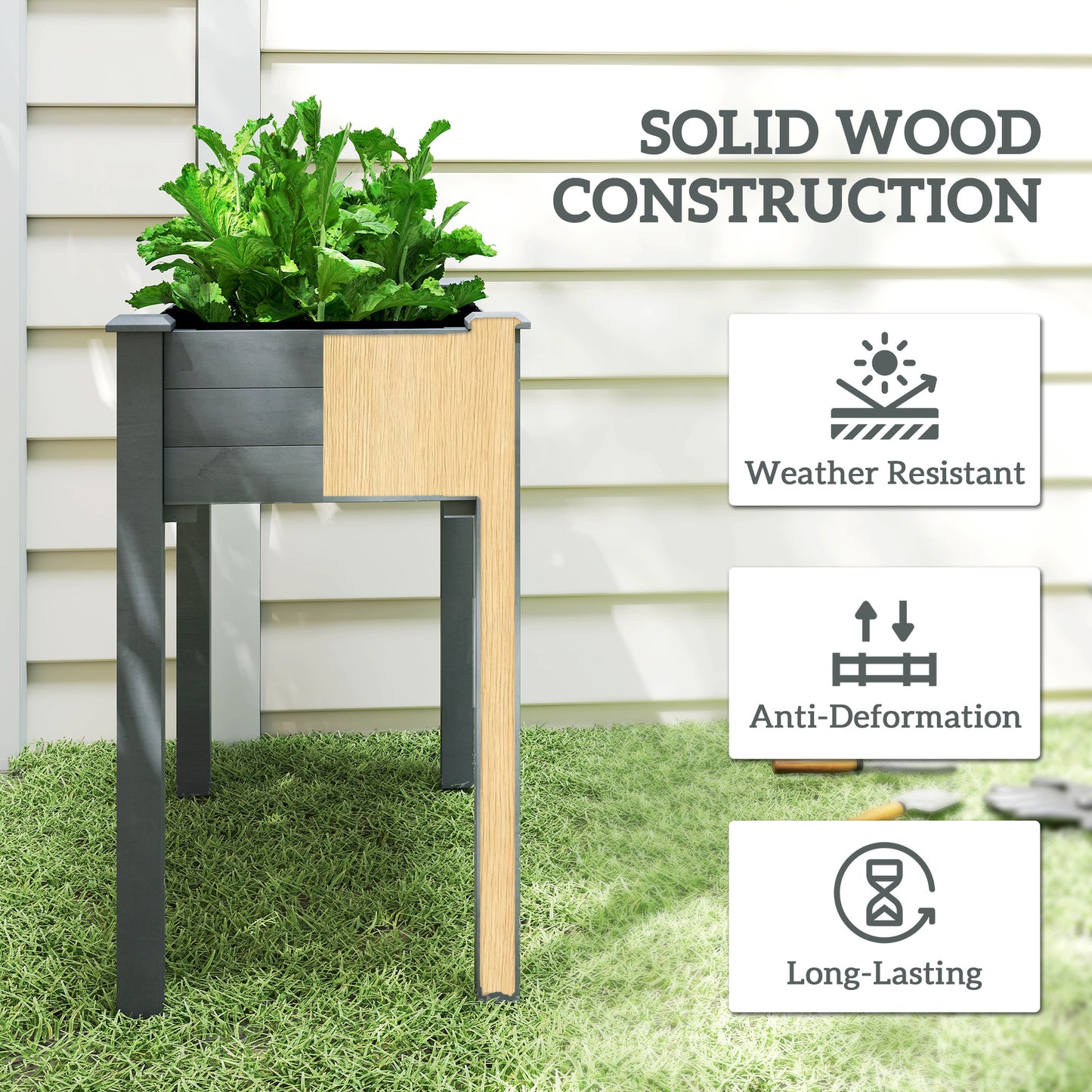 Raised Bed for Garden, Wooden Elevated Planter Box with Bed Liner