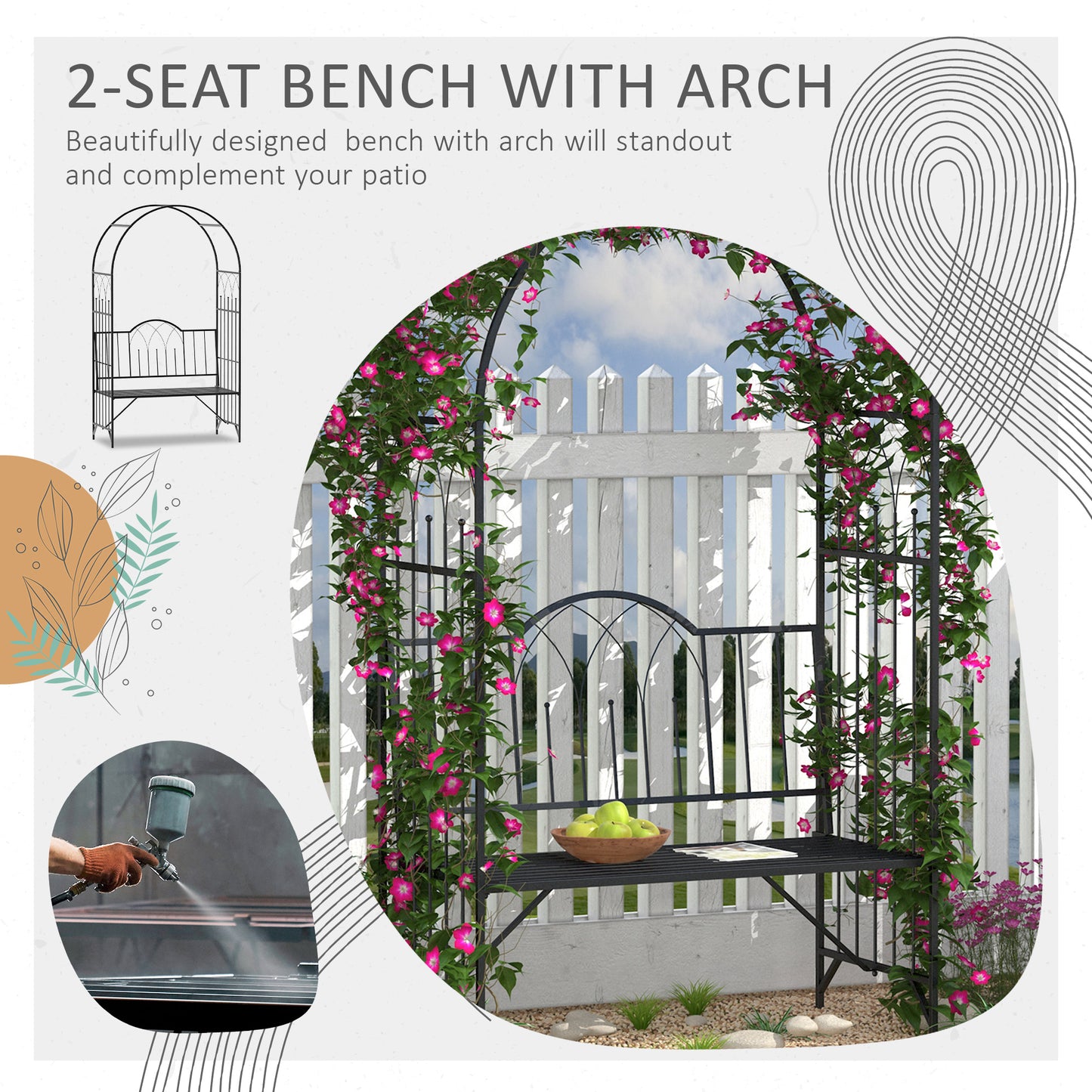 Garden Metal Arch Bench Outdoor Patio Rose Trellis Arbour Pergola