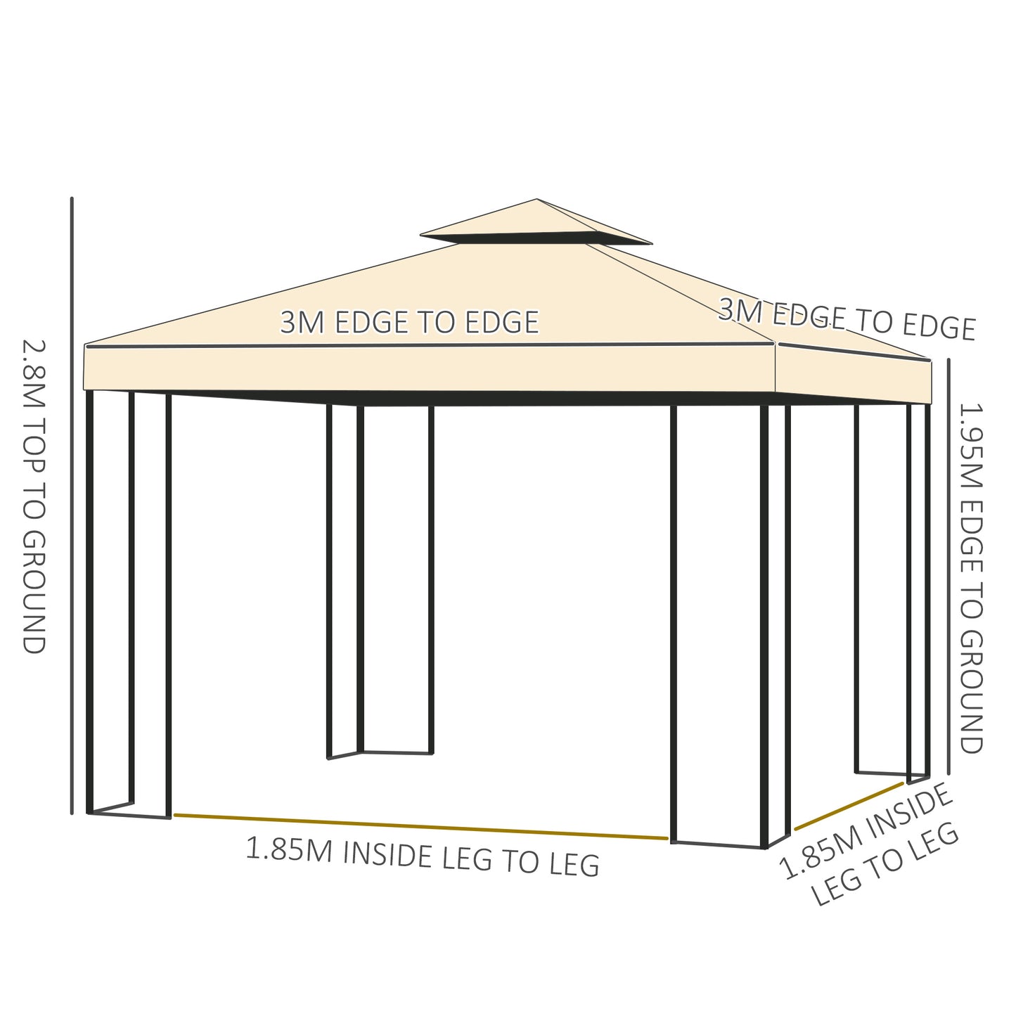 3(m) x 3(m) Garden Gazebo, Double Roof Outdoor Gazebo Canopy Shelter (1)