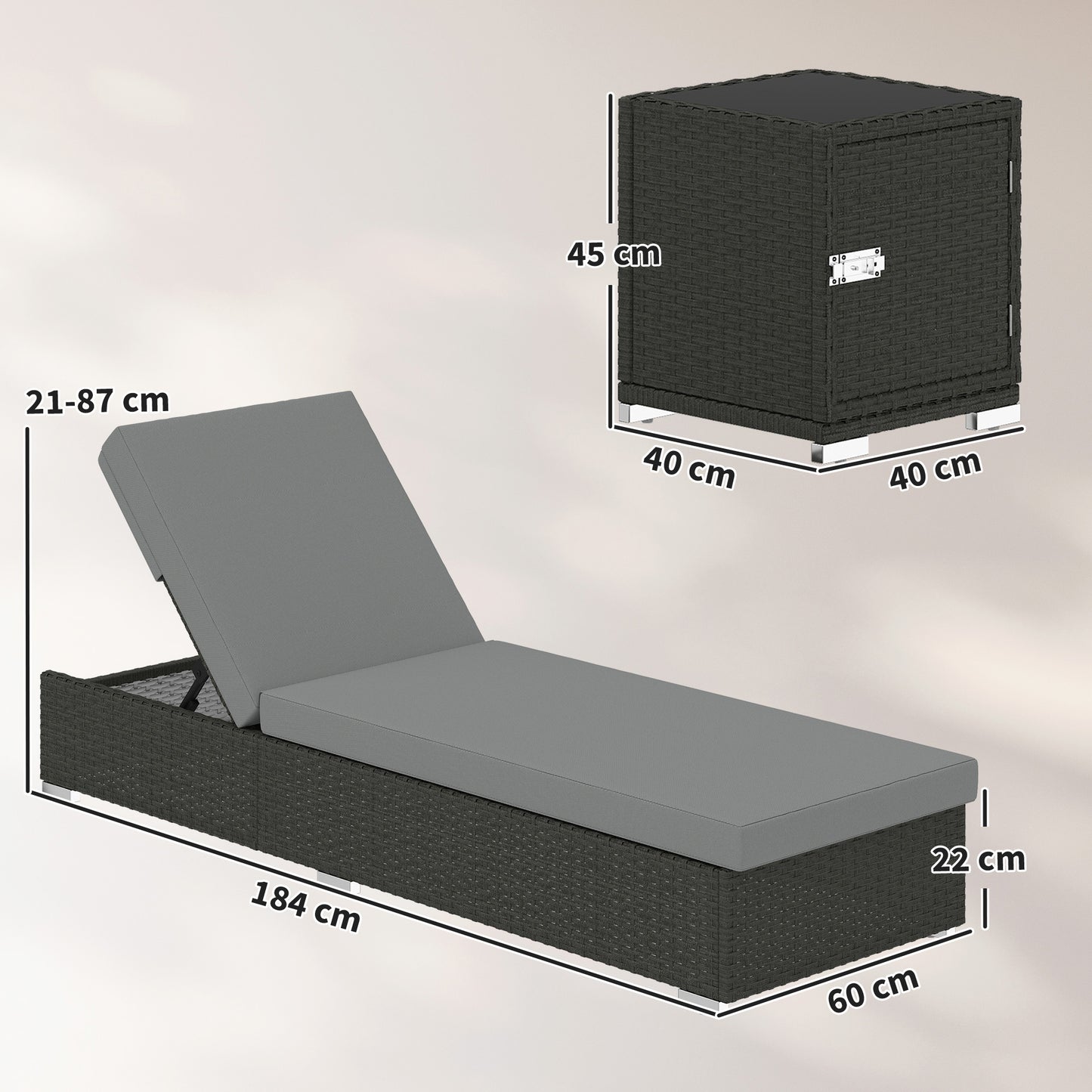 Rattan Sun Loungers Set of 2 with Side Table