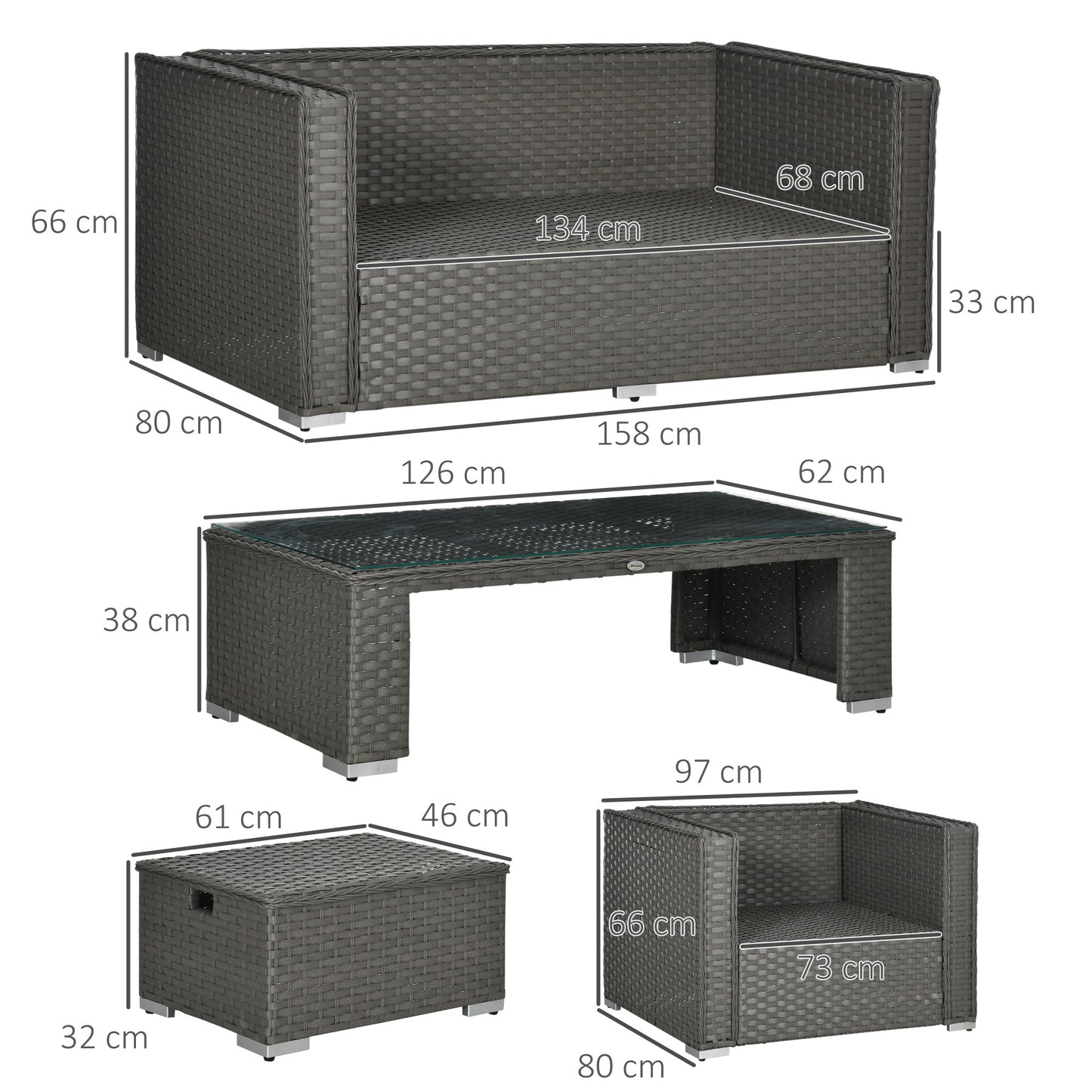 6PC Garden Rattan Sofa Set Bonzer Outdoor Furniture Patio Table