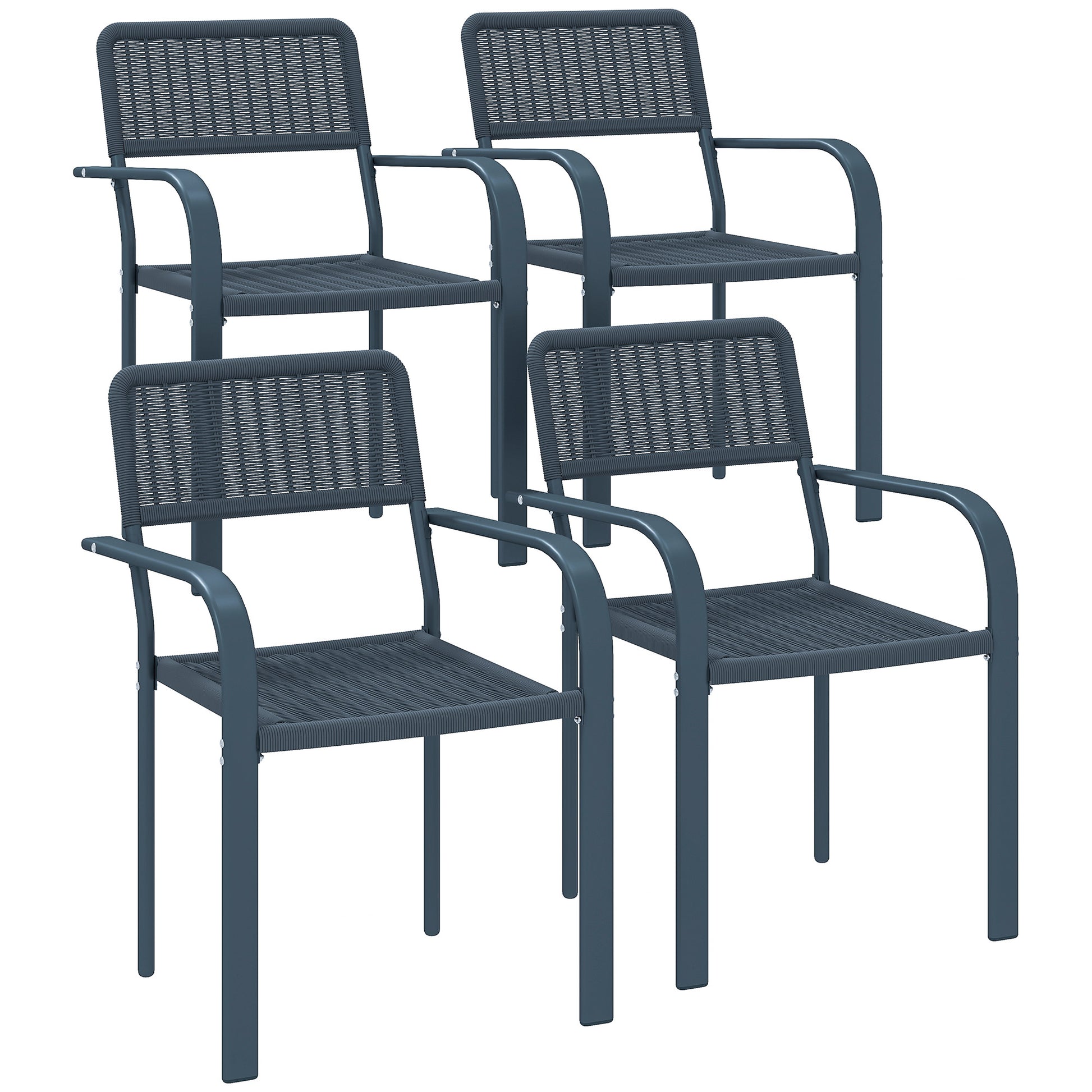 Garden Chairs Set of 4, Stackable Rattan Effect Dining Chairs