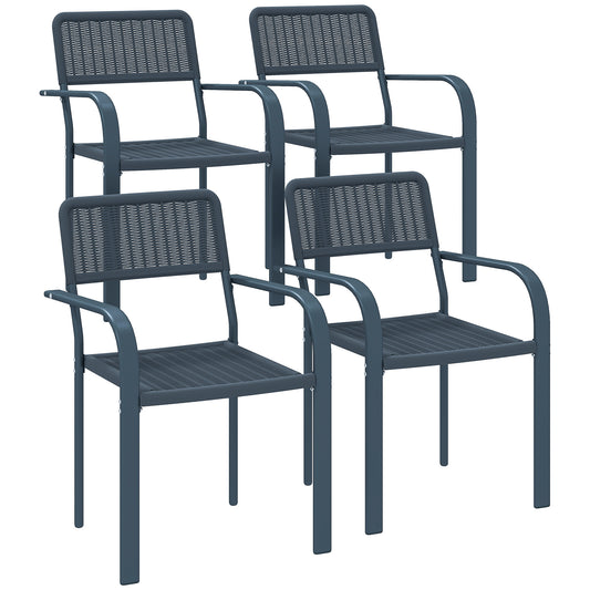 Garden Chairs Set of 4, Stackable Rattan Effect Dining Chairs