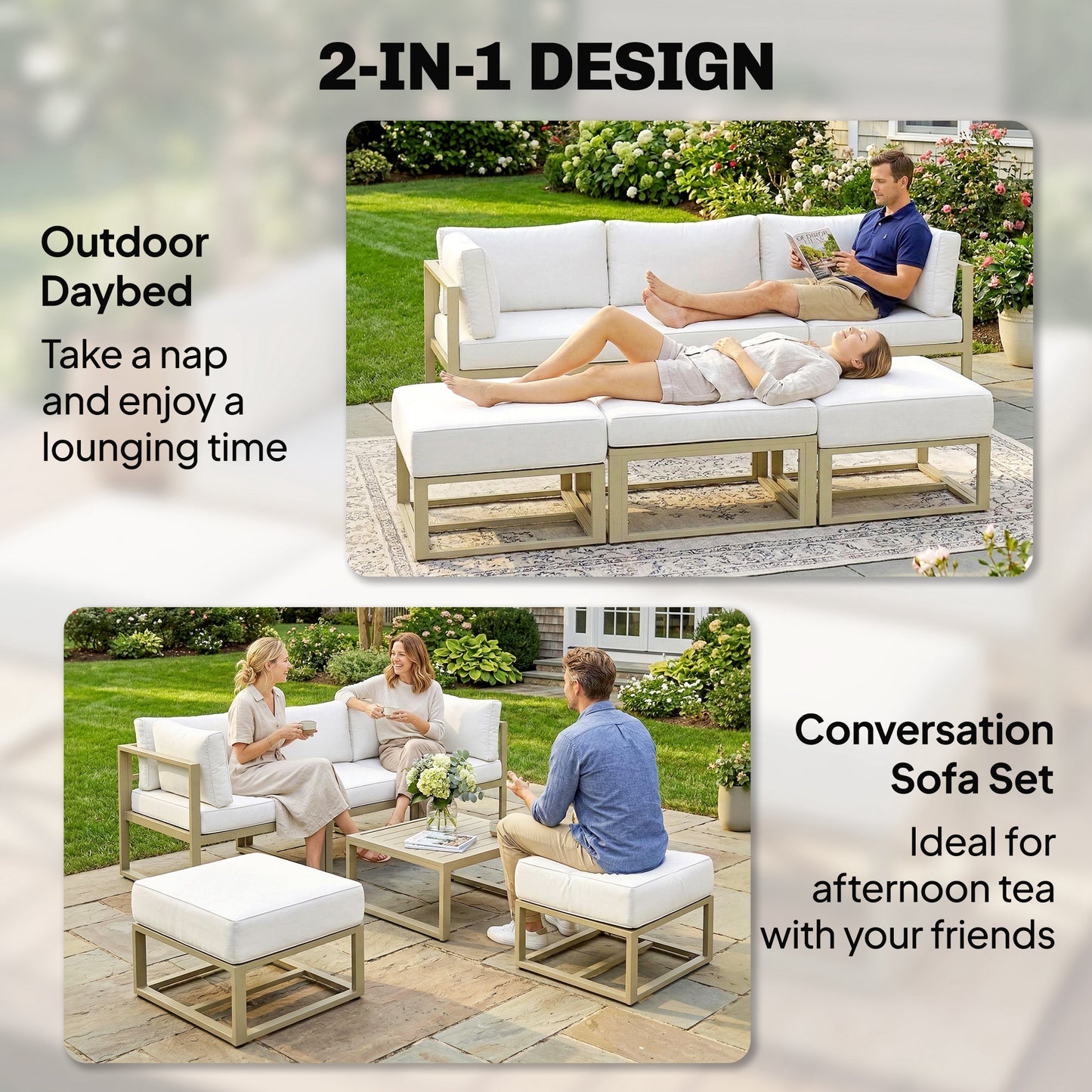 Garden Daybed, 6 Piece Outdoor Sectional Sofa Set