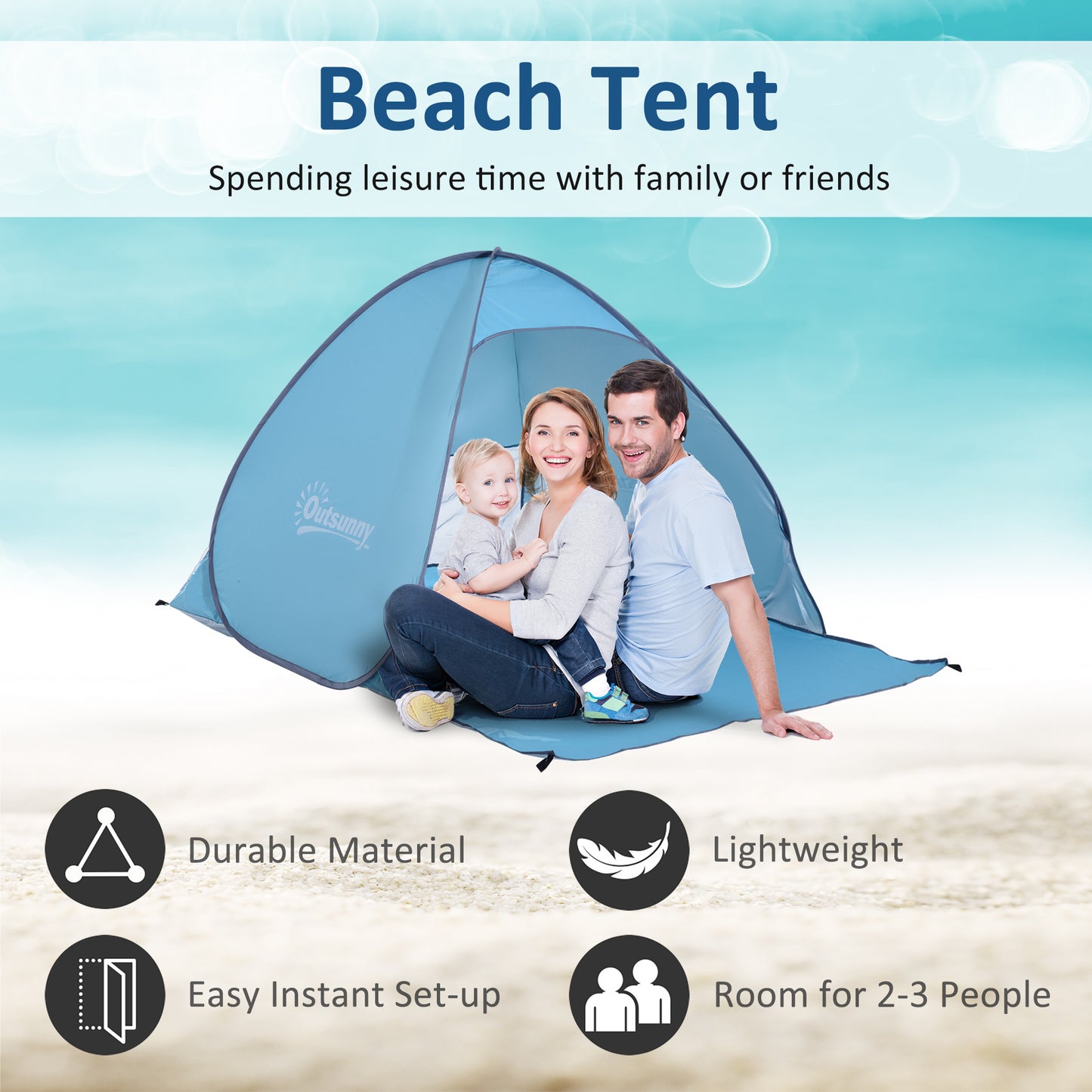 2-3 Person Pop up Beach Tent Hiking UV 30+ Protection Patio Sun