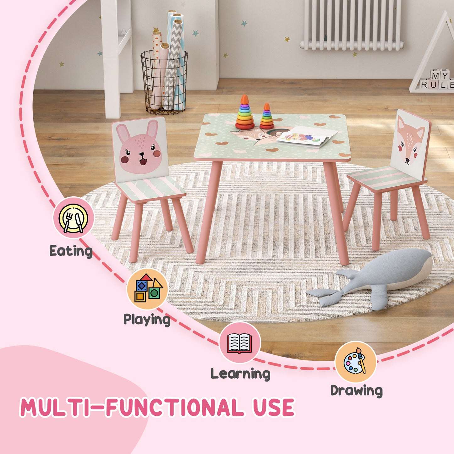 Kids and Table Chairs, Children Desk with Two Chairs