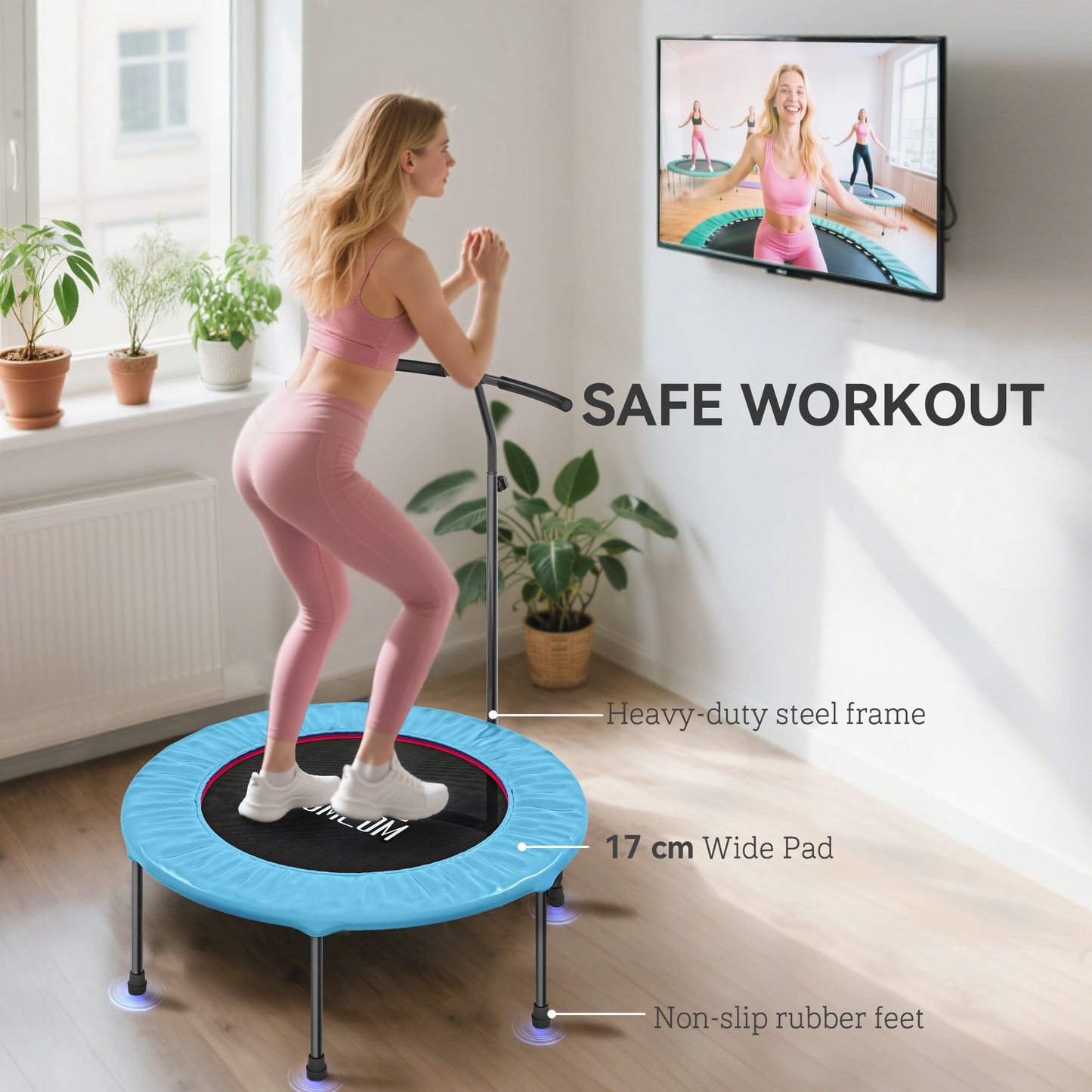 40" Fitness Trampoline with Adjustable Handle, Rebounder Trampoline